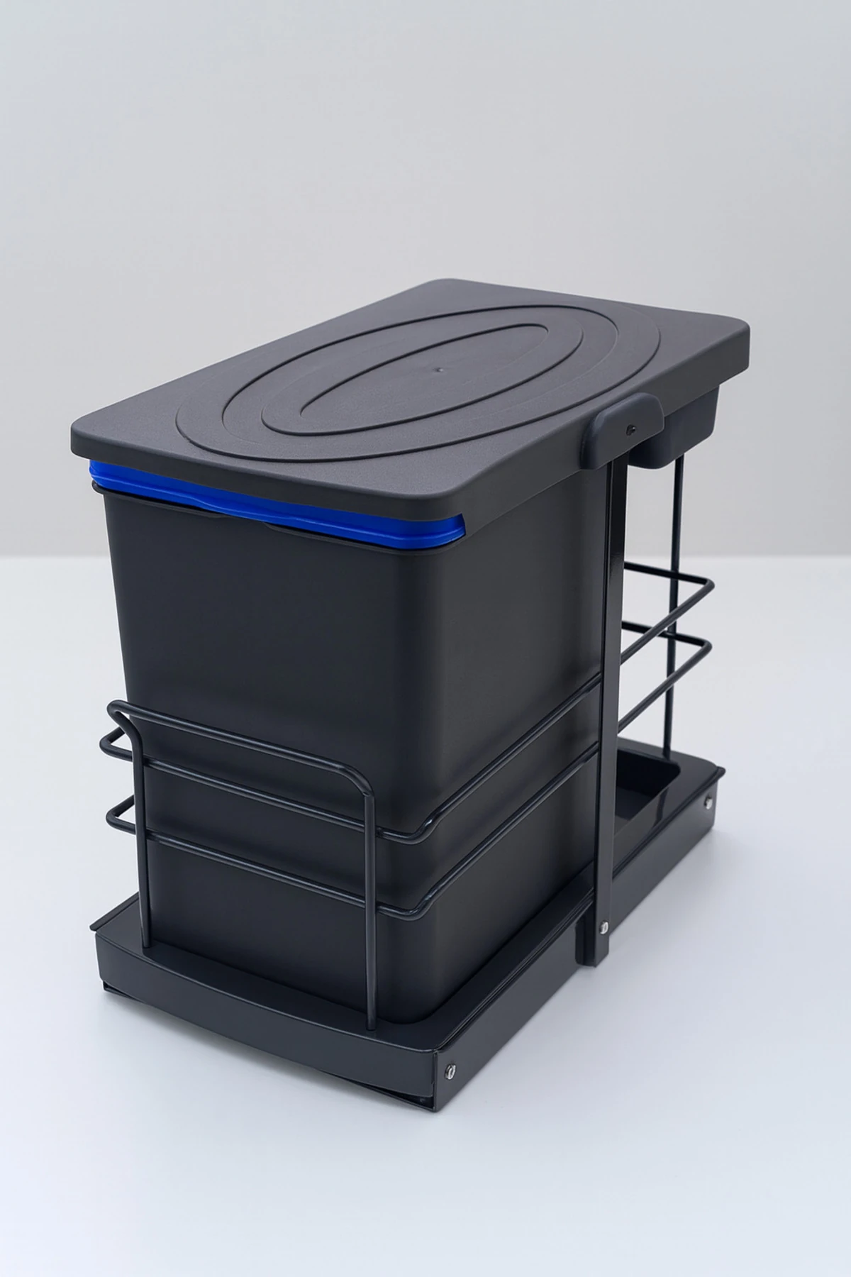 Cassone 16+1 Litre Dolap İçi Raylı Teleskopik Antrasit Çöp Kovası, Minimum Kapak Genişliği 40 cm