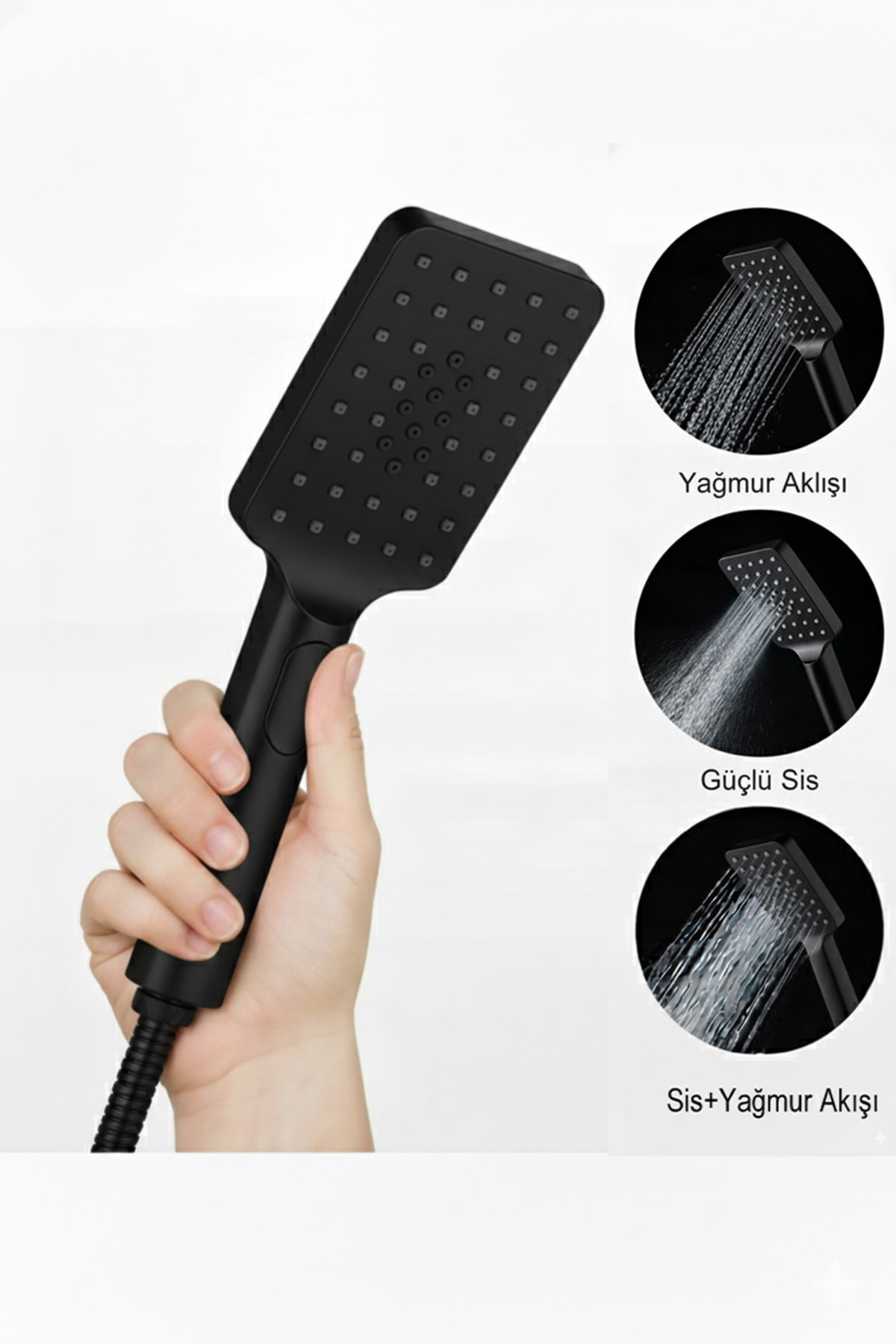 Tepe Yağmurlama Kirec Kırıcılı Siyah Çibaba Duş Seti Pirinç Yönlendirici Siyah