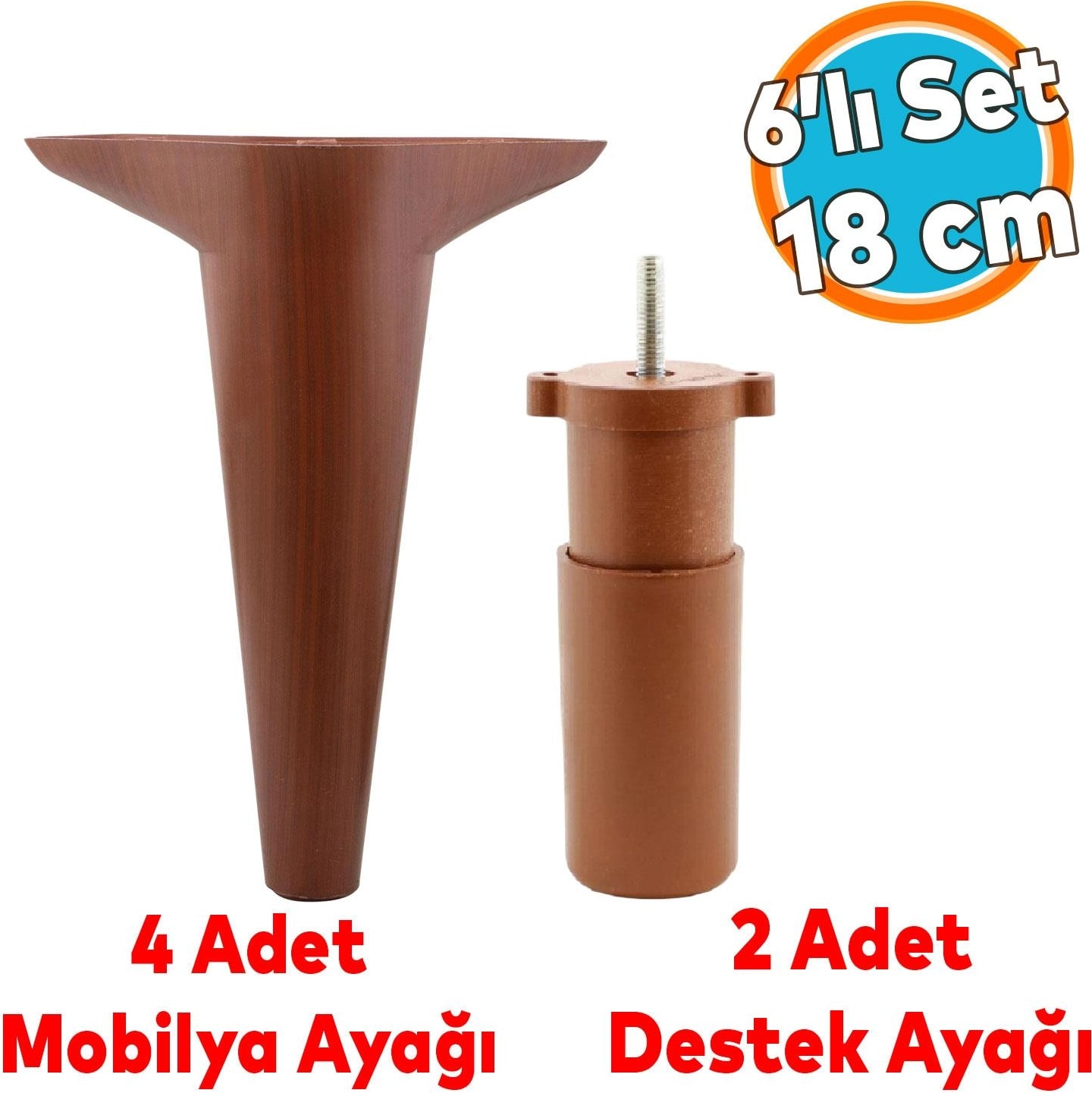 Mobilya Tv Ünitesi Koltuk Kanepe Destek Ayağı 18 cm Ahşap Desenli Konsol Ayak 6'lı Set