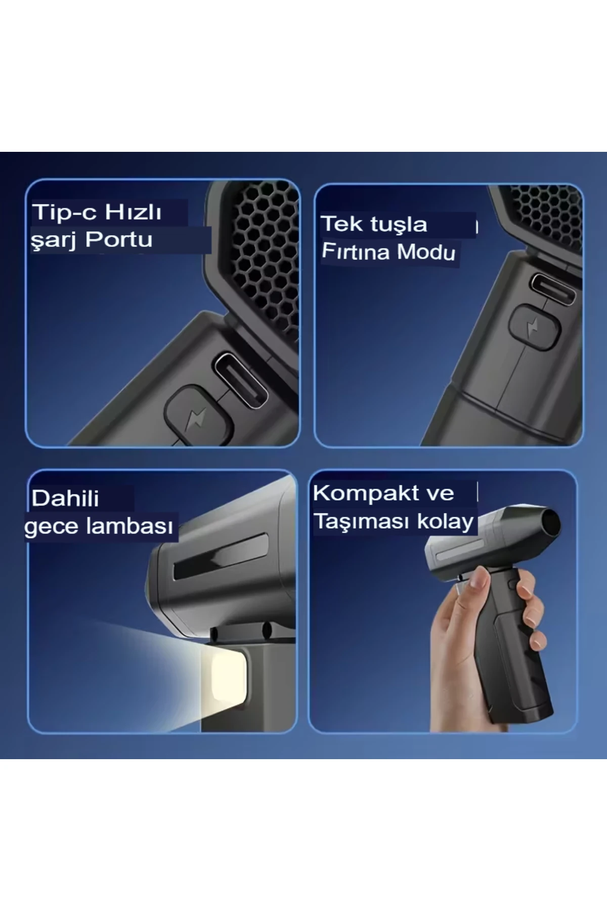 3’Ü 1 ARADA HAVA KOMPRESÖRÜ | LED IŞIKLI | 6 HIZLI EL FANI & VAKUM ÜFLEYİCİ | TURBO JET