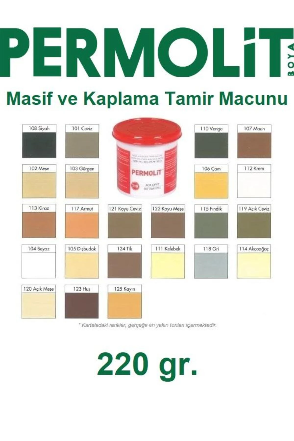 Masif ve Kaplama Ahşap Tamir Macunu VENGE YEŞİL 220 gr.