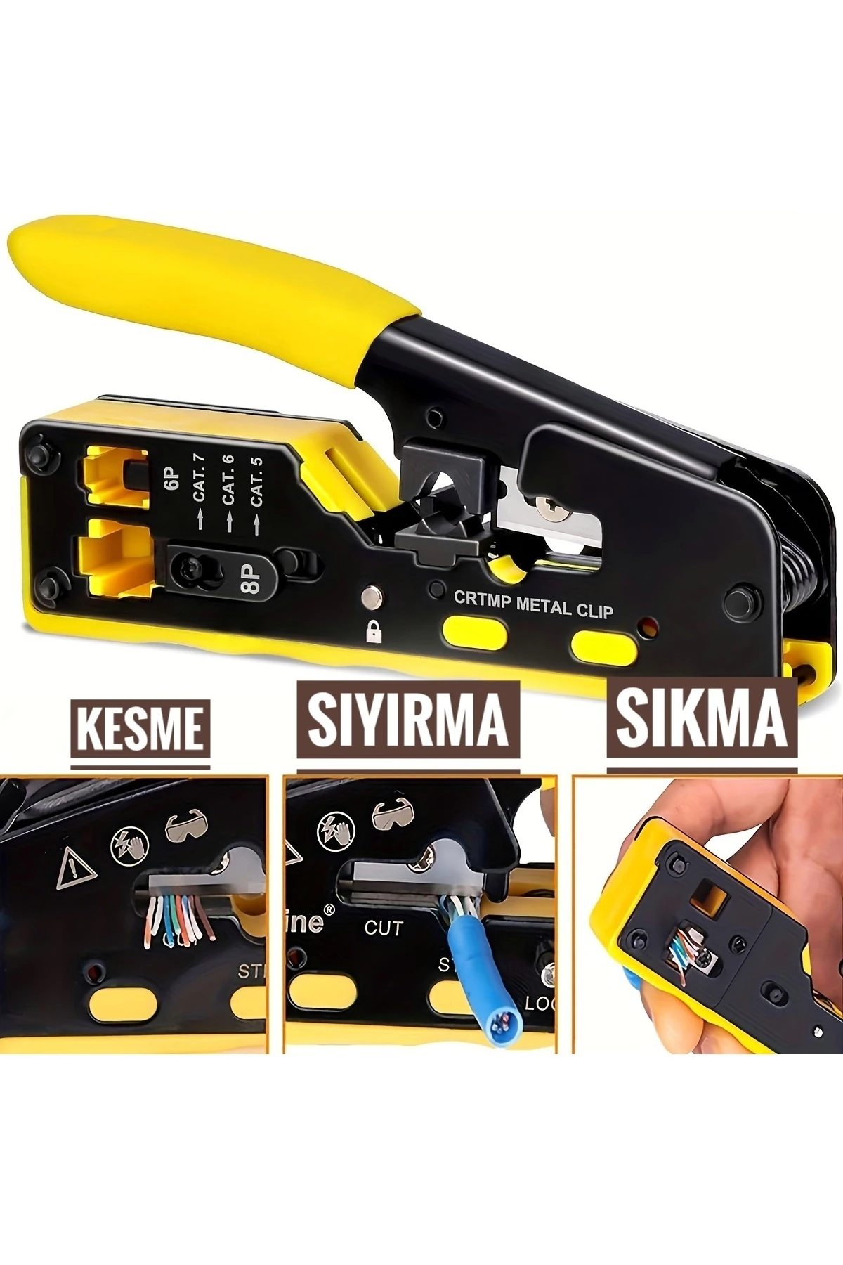 Cat5/Cat6/Cat7 Uyumlu Ağ Sıkma Pensesi RJ45 RJ11 Crimping Tool Kesme Sıyırma Sıkma 3'ü 1 Arada