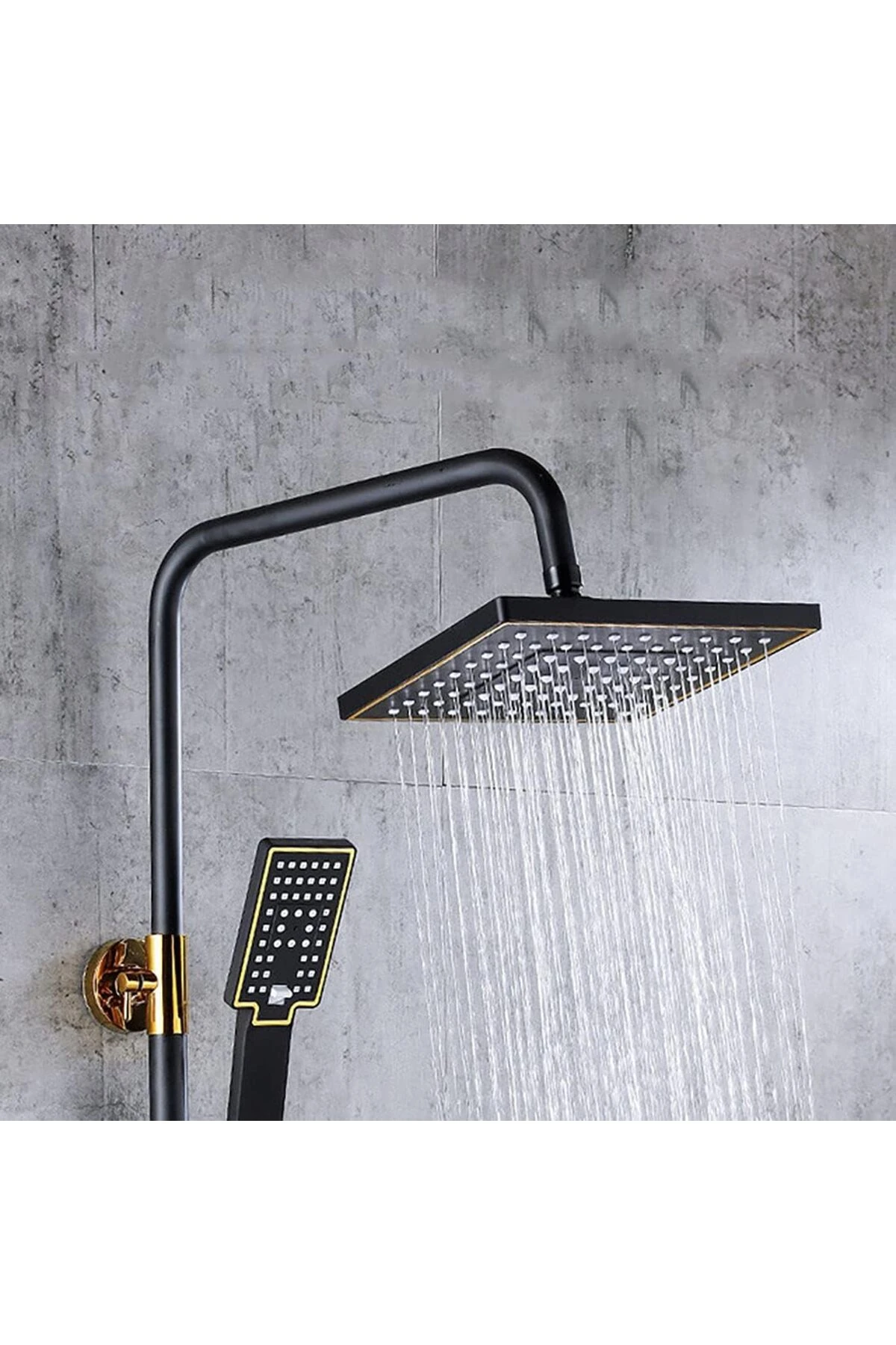 4 Yollu Yağmurlama Tepe Duş Seti Basınçlı Fıskiyeli Siyah Gold Büyük Robot Duş Başlığı Seti Sistemi