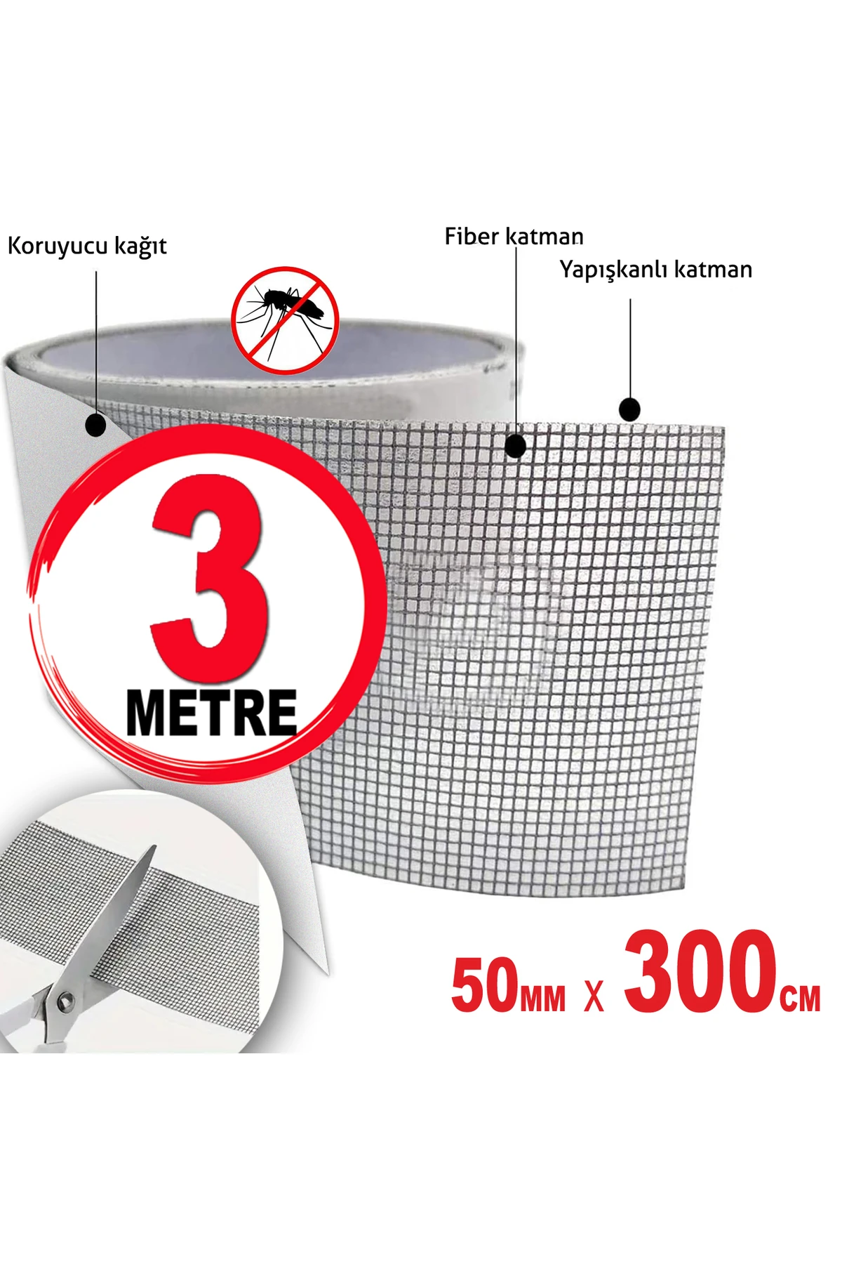 Yapışkanlı Sineklik Pencere Kapı Tülü Tamir Bandı 5cm X 300 Cm. Rulo