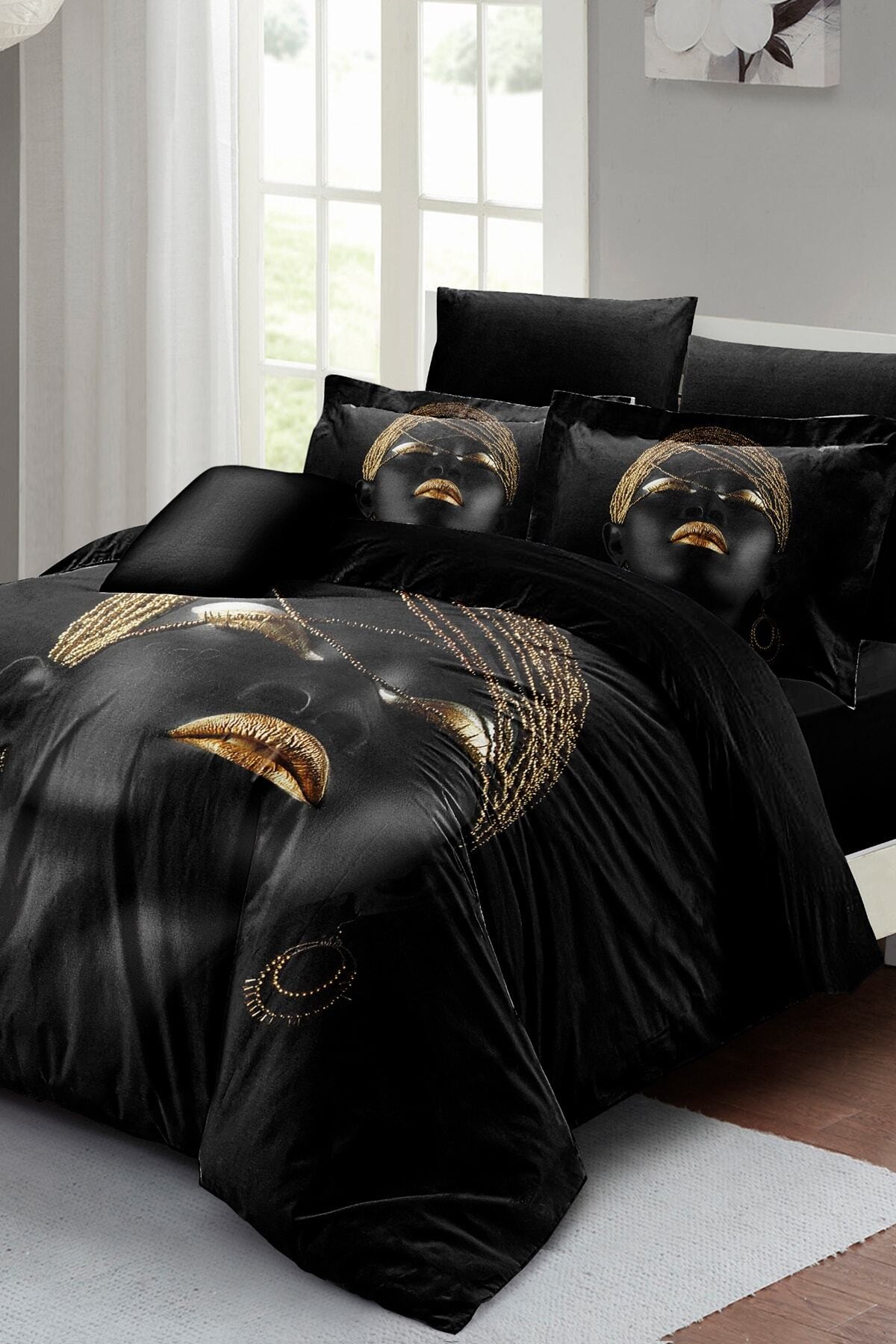 Kıng Sıze African Women Çift Kişilik Nevresim Takımı 3d Pamuk Saten 220x240cm