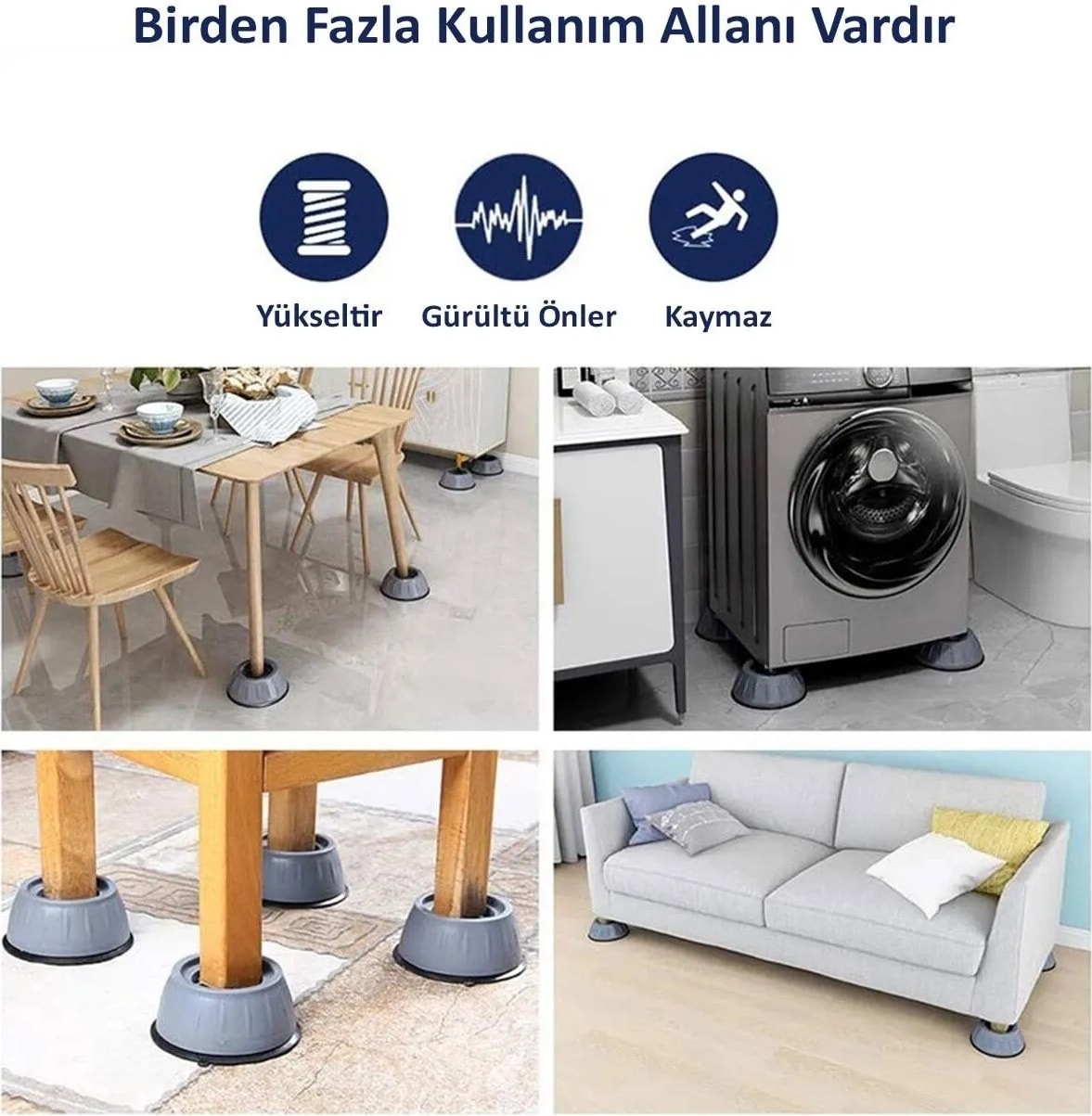 4 Adet Çamaşır, Buzdolabı, Bulaşık Makinesi Titreşim Önleyici Yükseltici Beyaz Eşya Altlığı Ayağı