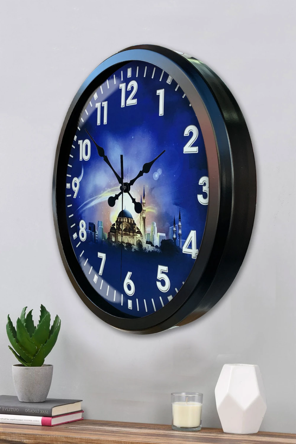 52 cm Siyah Metal Islam Duvar Saati