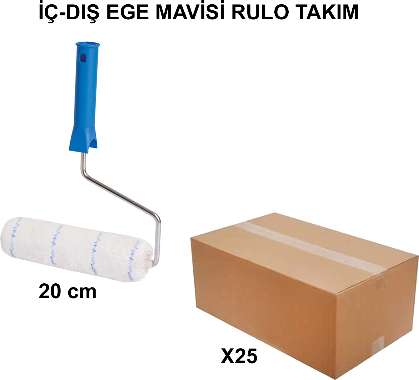 İZMİR FIRÇA Izmir Fırça Arge Toptan Iç - Dış Ege Mavisi Rulo Takım 20CM - 25 Adet 016842