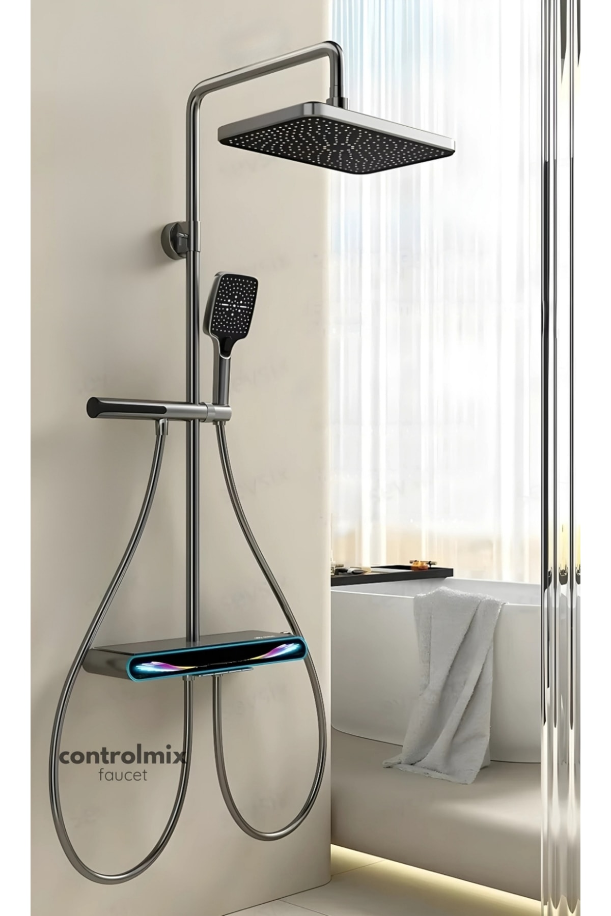 LÜX DİJİTAL GÖSTERGELİ VE LEDLİ 5 FONKSİYONLU PİYANO DUŞ SETİ PASLANMAZ