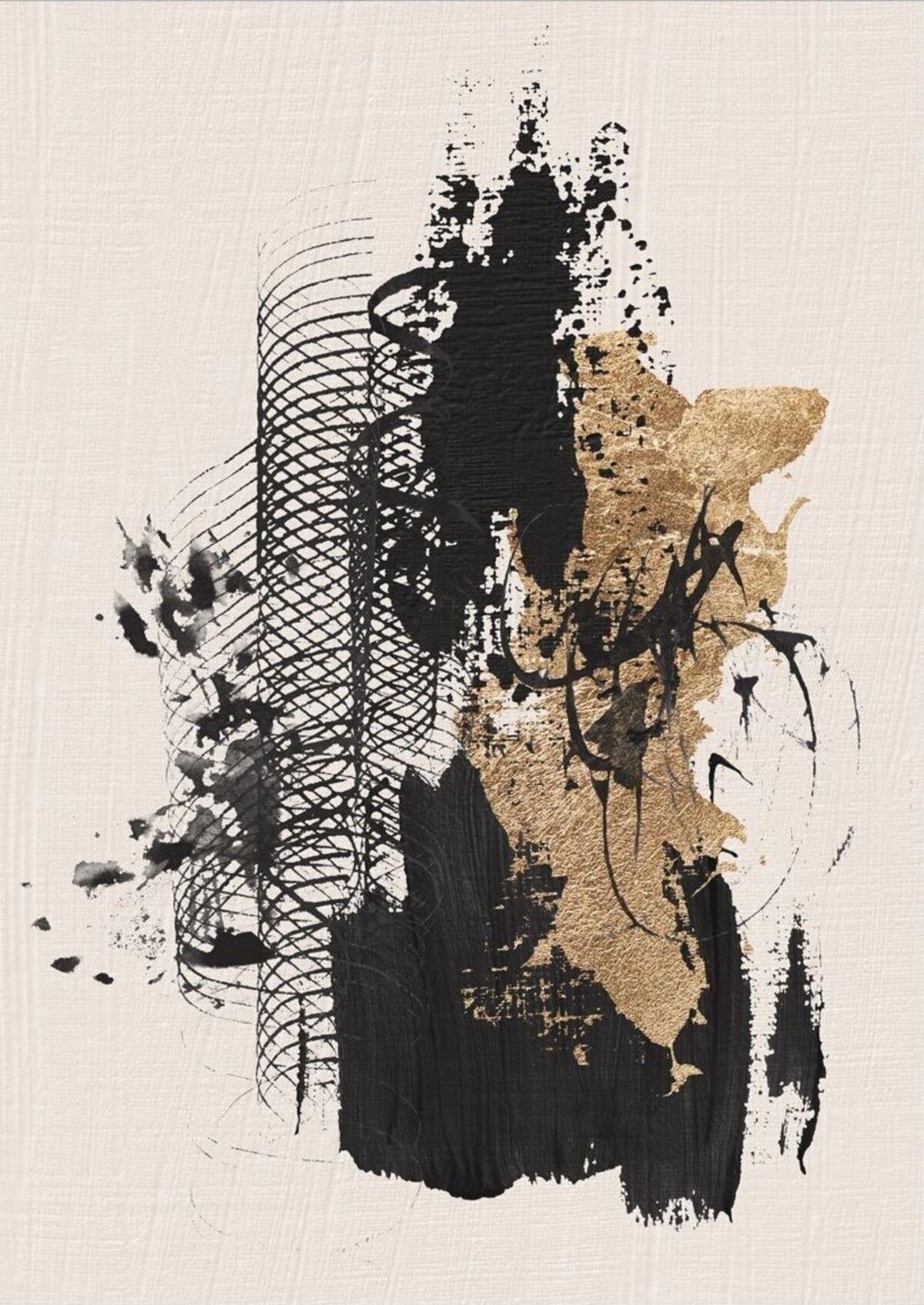 Gri-Gold-Siyah Soyut Abstract Kombini 07|Çerçeveli Cam Tablo 3lü Dikey
