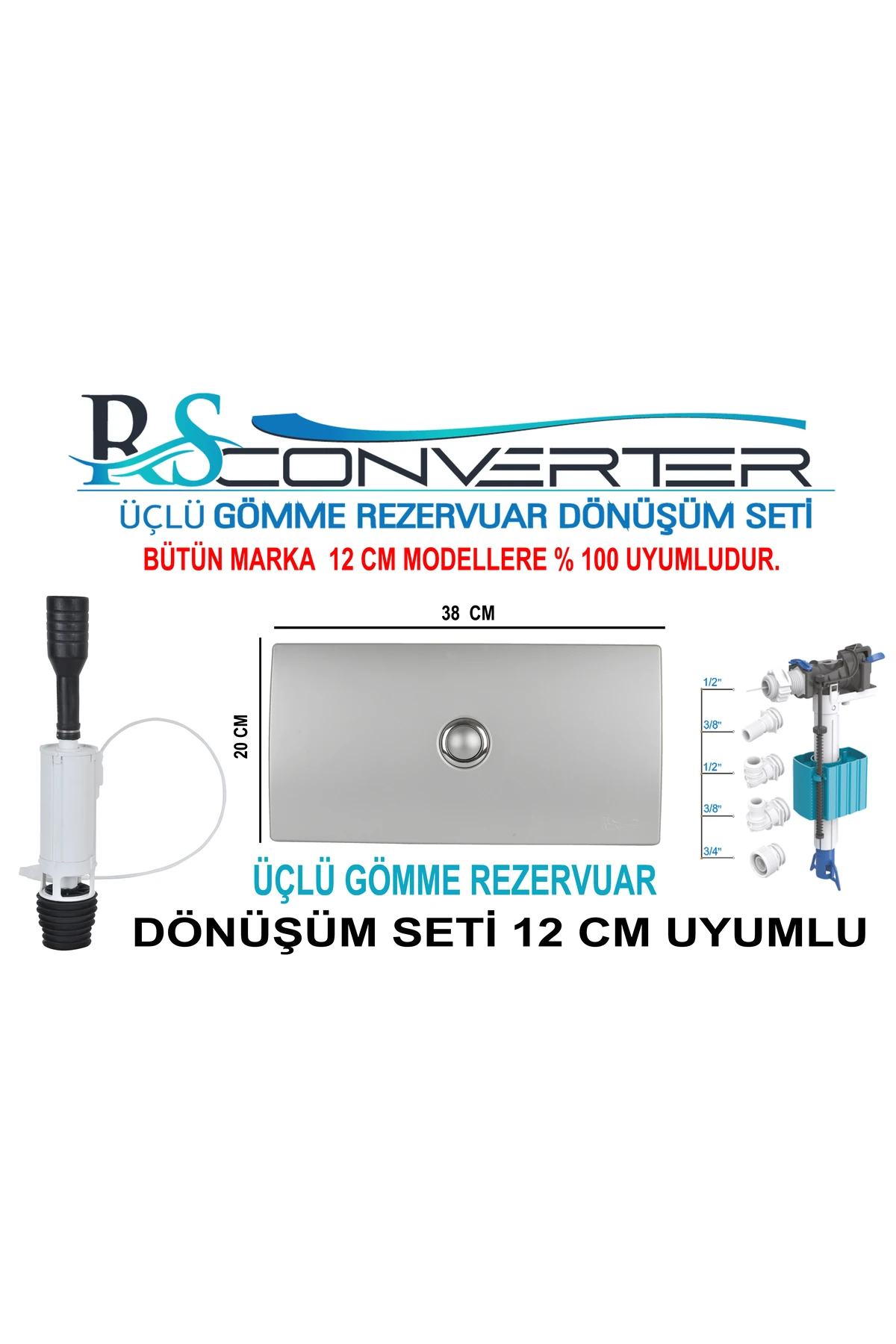 Rsconverter Gömme Rezervuar Üçlü Dönüşüm Seti Tamir Ve Değişim Kiti 12 Cm