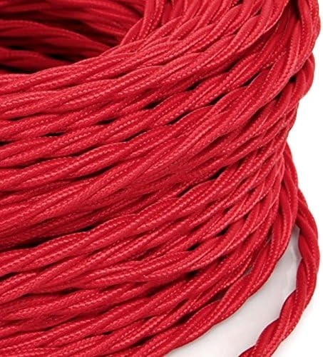 Dekoratif Burgulu Kumaş Kablo Kırmızı Renk 2X0,50MM 1 Metre.