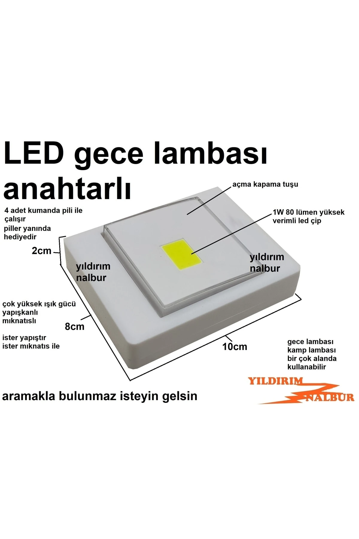 Gece Lambası Ledli Anahtarlı Kamp El Feneri Deprem Lambası Pilli
