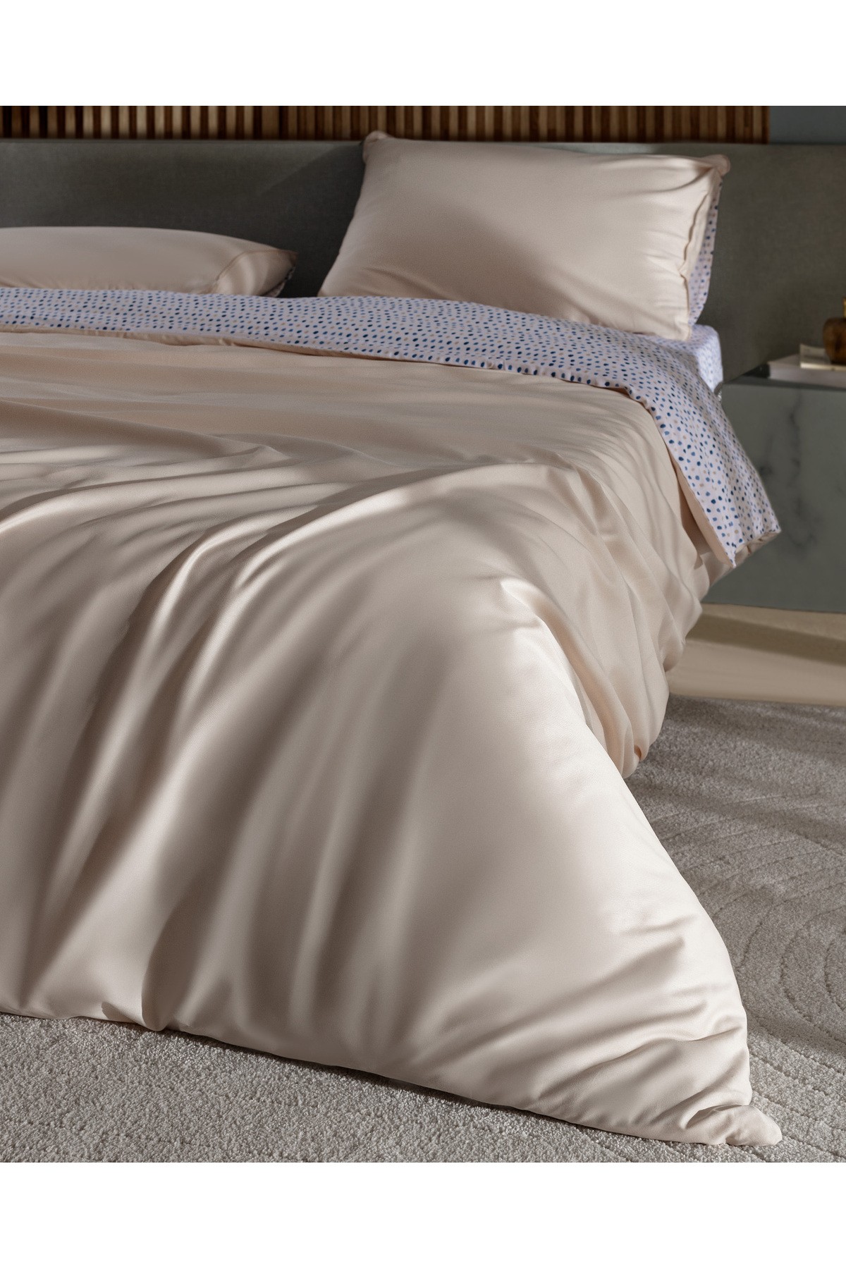 Bern King Size %100 Pamuk Baskılı Saten Nevresim Takımı - Bej
