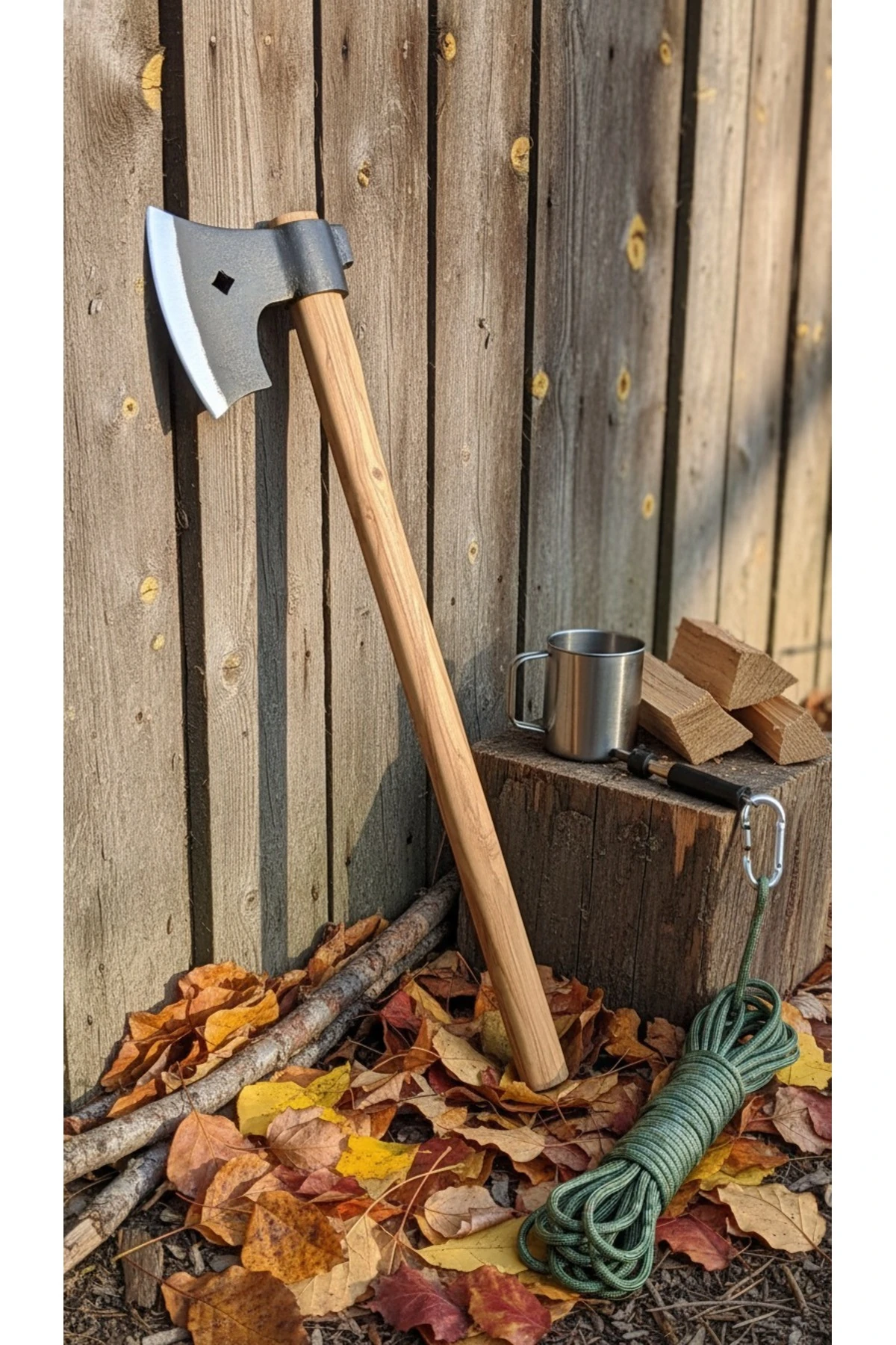 Dövme Demir Çelik Kamp Baltası Nacak-gürgen Ağaç Saplı, Ay Yıldız Motifli