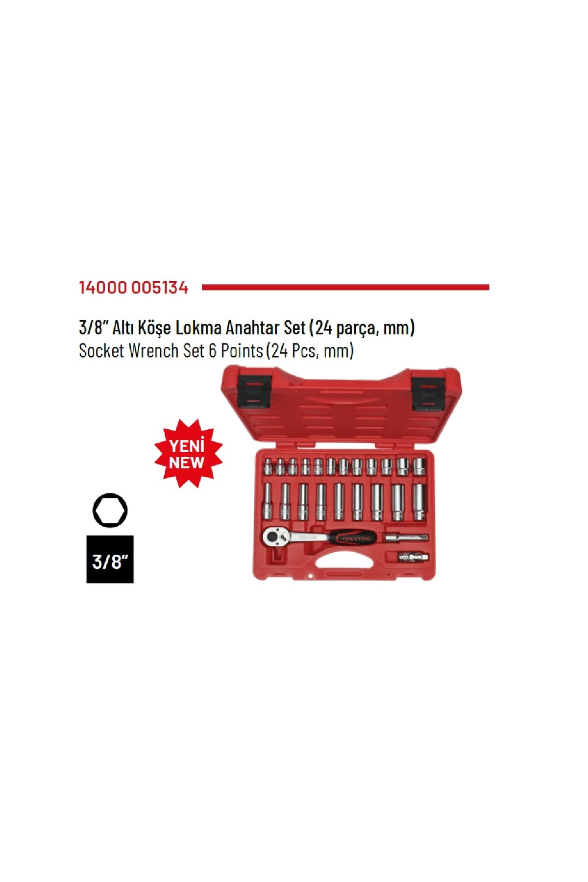 İZELTAŞ Izeltaş 3/8” Altı Köşe Lokma Anahtar Set (24 parça, mm) - 14000 005134