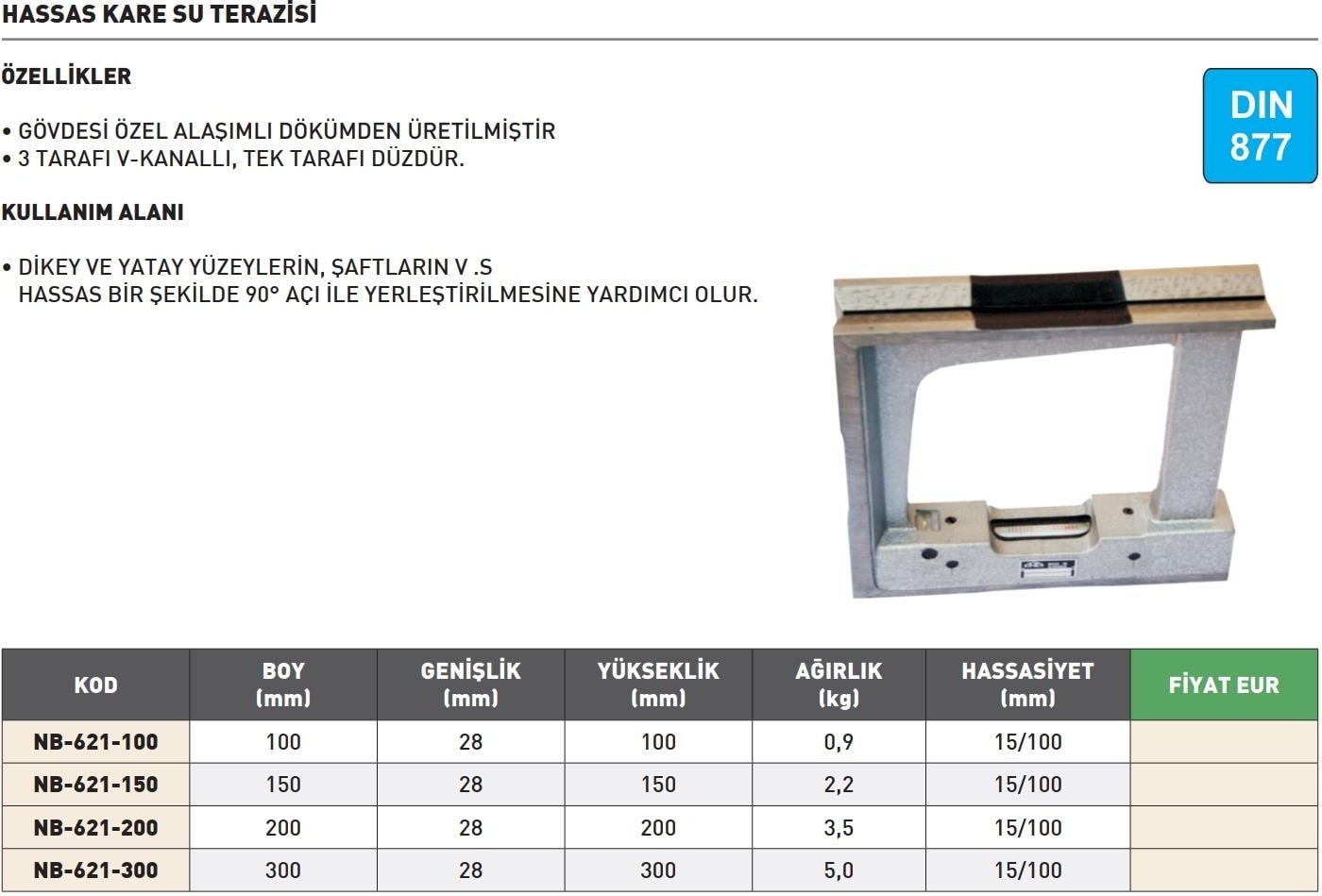 200MM Kinex DIN877 Hassas Kare Su Terazisi NB-621-200