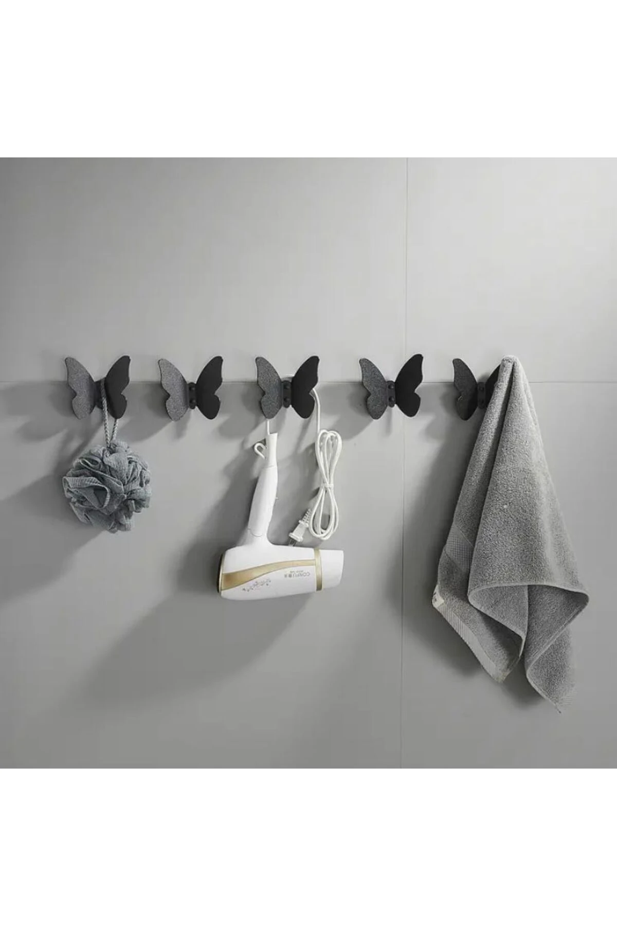 Siyah Metal Askı,Vestiyer portmanto dolap duvar askısı havlu bornoz banyo askısı 5'li set