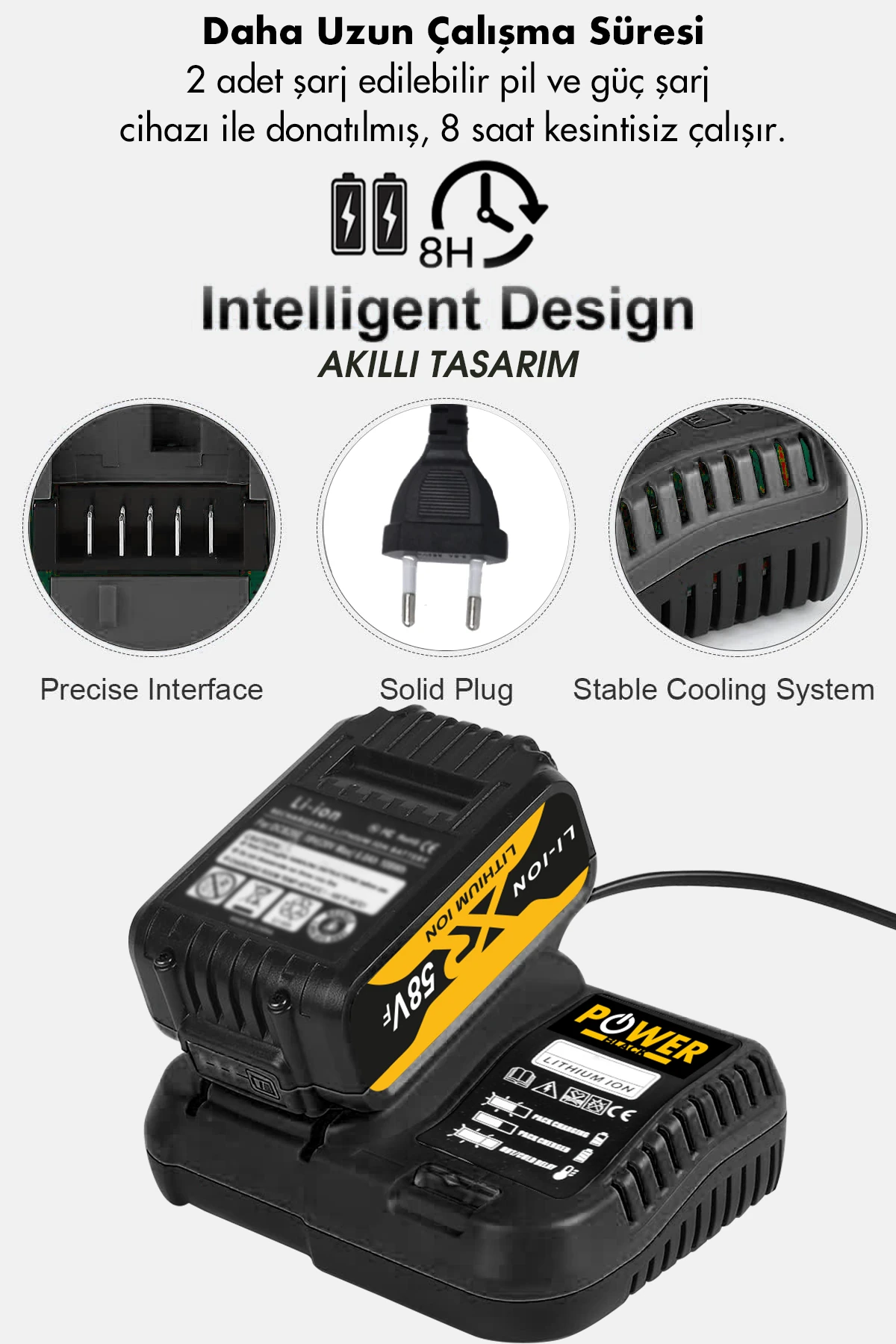 58 Vf 5 Ah Metal Şanzıman Çift Akülü Şarjlı Matkap 84 Parça Akülü Vidalama Set SARI