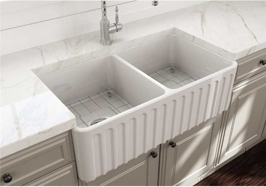 Bocchi Lavello Dekorlu Çift Gözlü Mutfak Eviyesi 84 cm 1601-001-0120 Beyaz