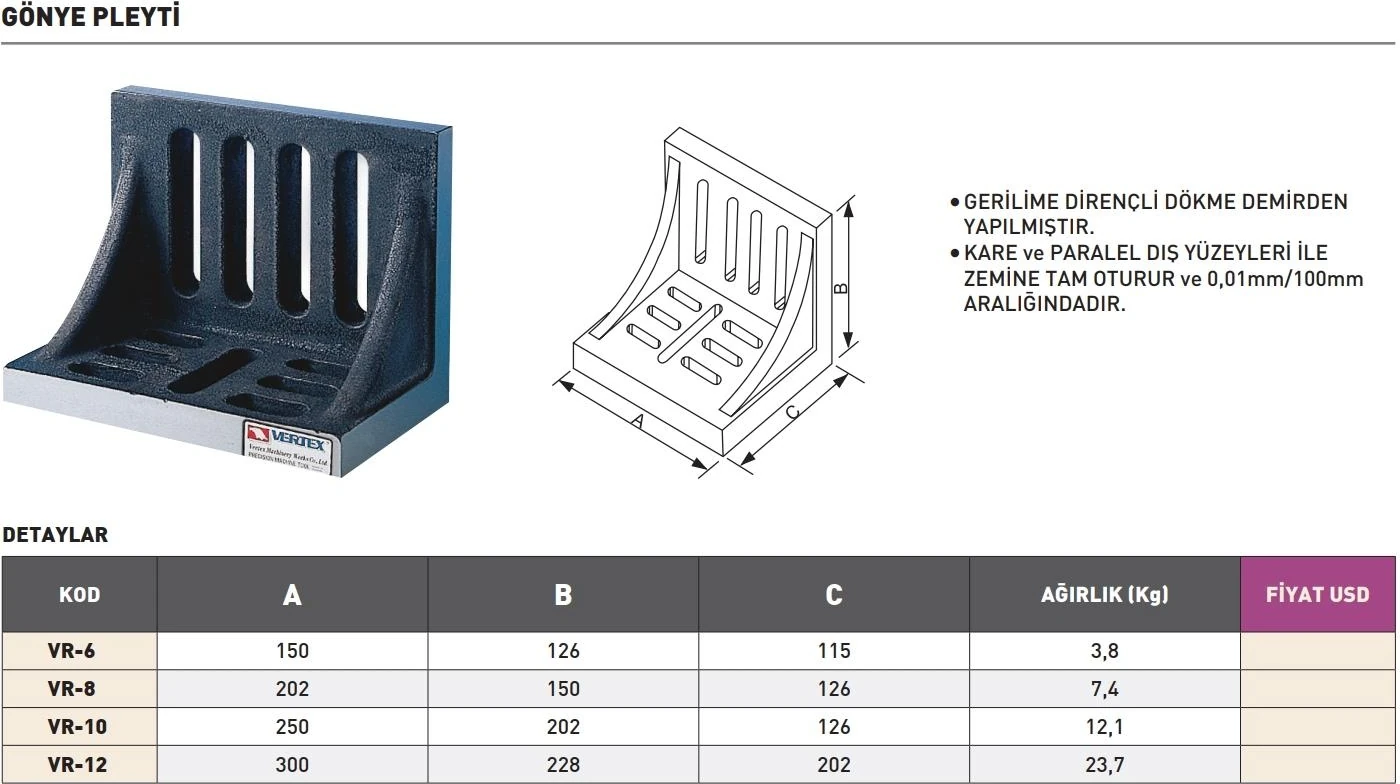 202X150MM Vertex Gönye Pleyti Vr-8