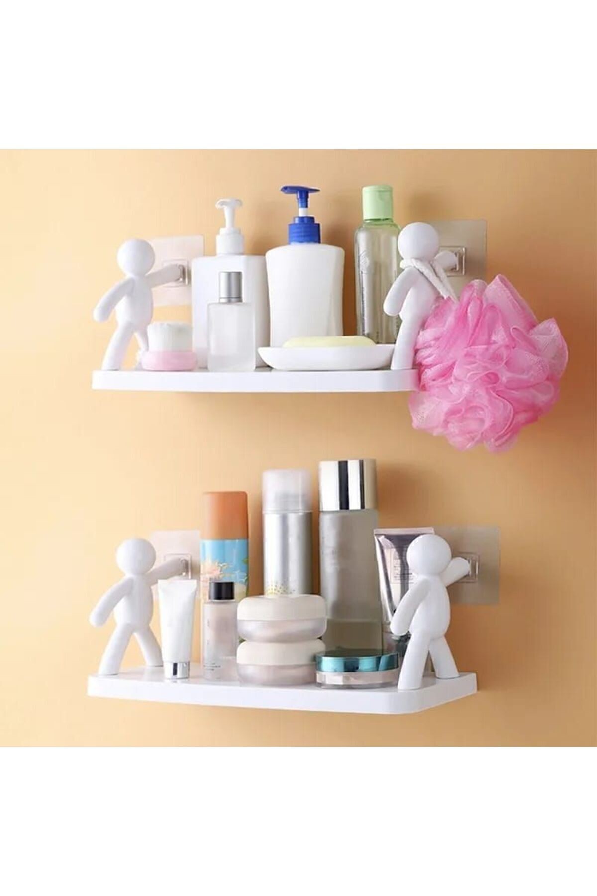 Pratik Banyo Mutfak Rafı Yapıştırmalı Etejer Yapışkanlı Raf banyo etejeri 34 x 12 cm