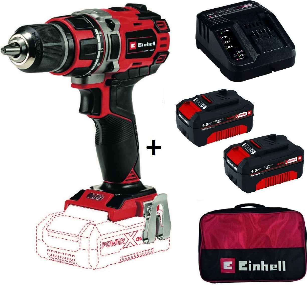 EİNHELL Te-Cd 18/50 Li-I Bl Kömürsüz Darbeli Matkap + 2x4 Ah Akü + Şarj Cihazı + Bez Çanta