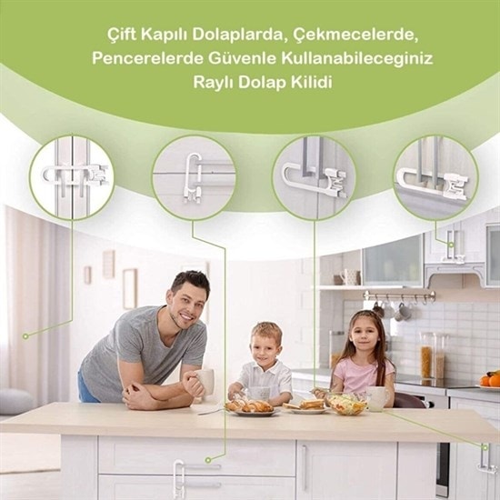 Bebek Çocuk Çekmece ve Dolap Koruma Raylı Güvenlik Sistemi Emniyet Kilidi (5263)