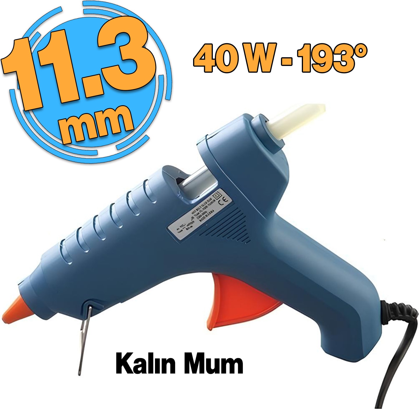 Elektrikli 193° C Sıcak Mum Silikon Tabancası 11.3 mm Kalın Mum Çubuğu Tutkal Isı 40 W 1 Adet