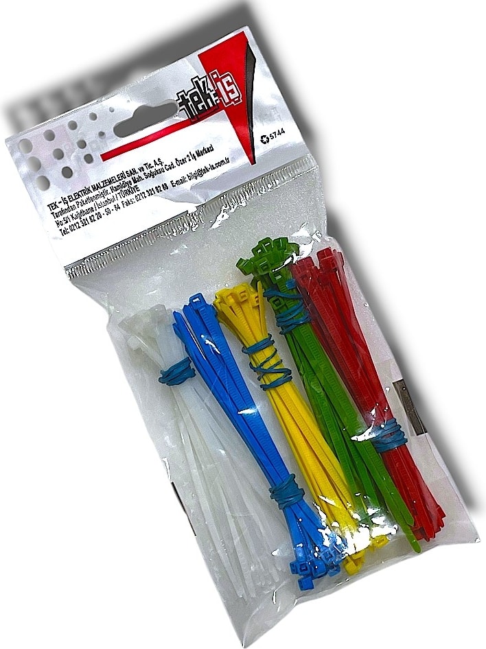 Plastik Kablo Bağı Klipsi Cırt Kelepçe Karışık Renk Set 100 mm 5 Renk x 20 Toplam 100 Adet
