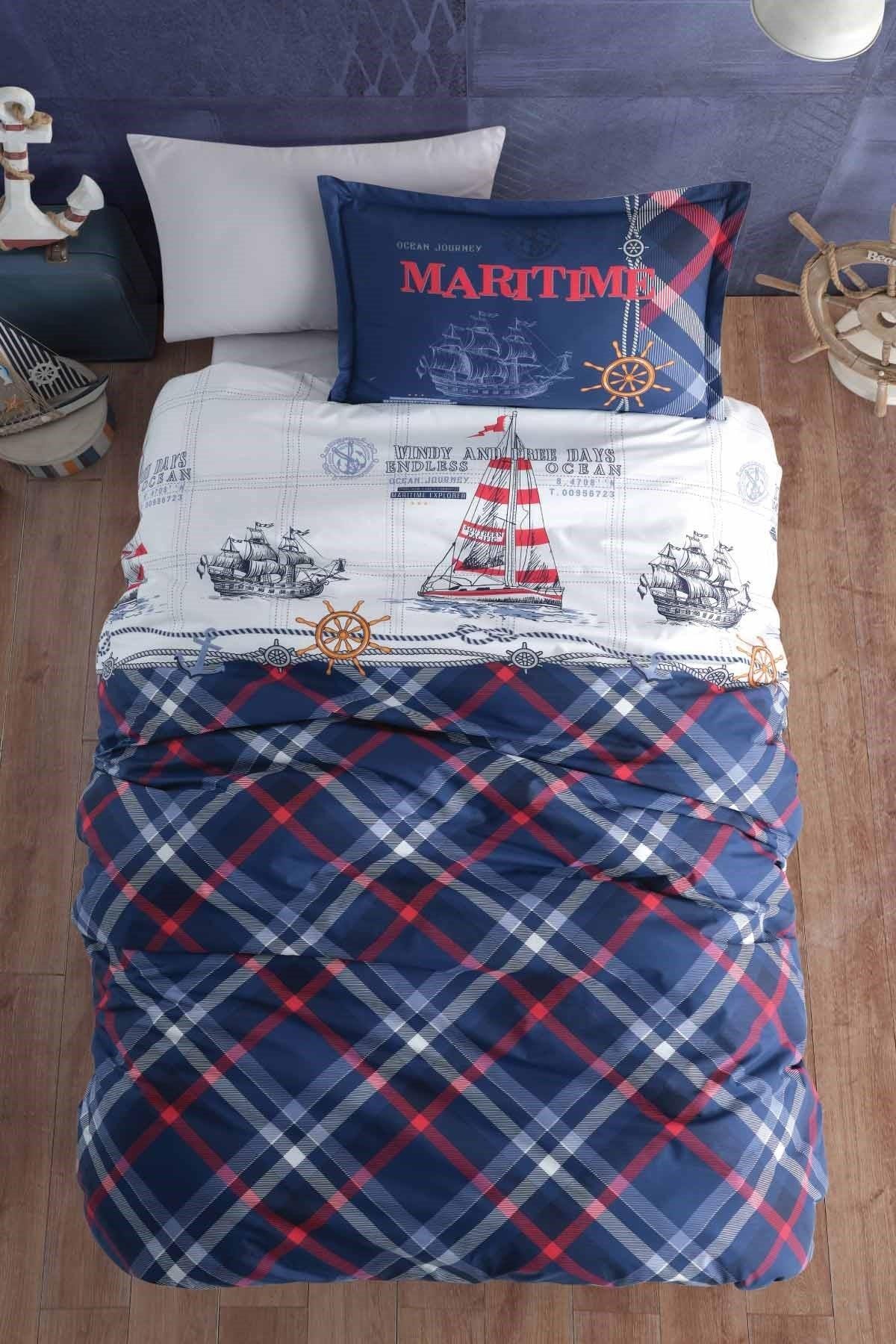 Ranforce %100 Pamuk Tek Kişilik Nevresim Takımı Maritime V1 Lacivert
