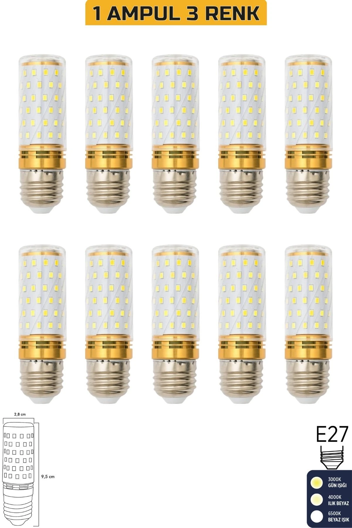 Mısır Şeffaf 10W Üç Renkli E27 LED Ampul ERD-307