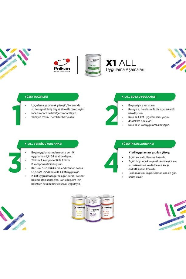 X1 All Yeni Nesil Dönüşüm Boyası Dolap-fayans-cam-plastik-ahşap-duvar Sınırsız Renk 0.75 lt