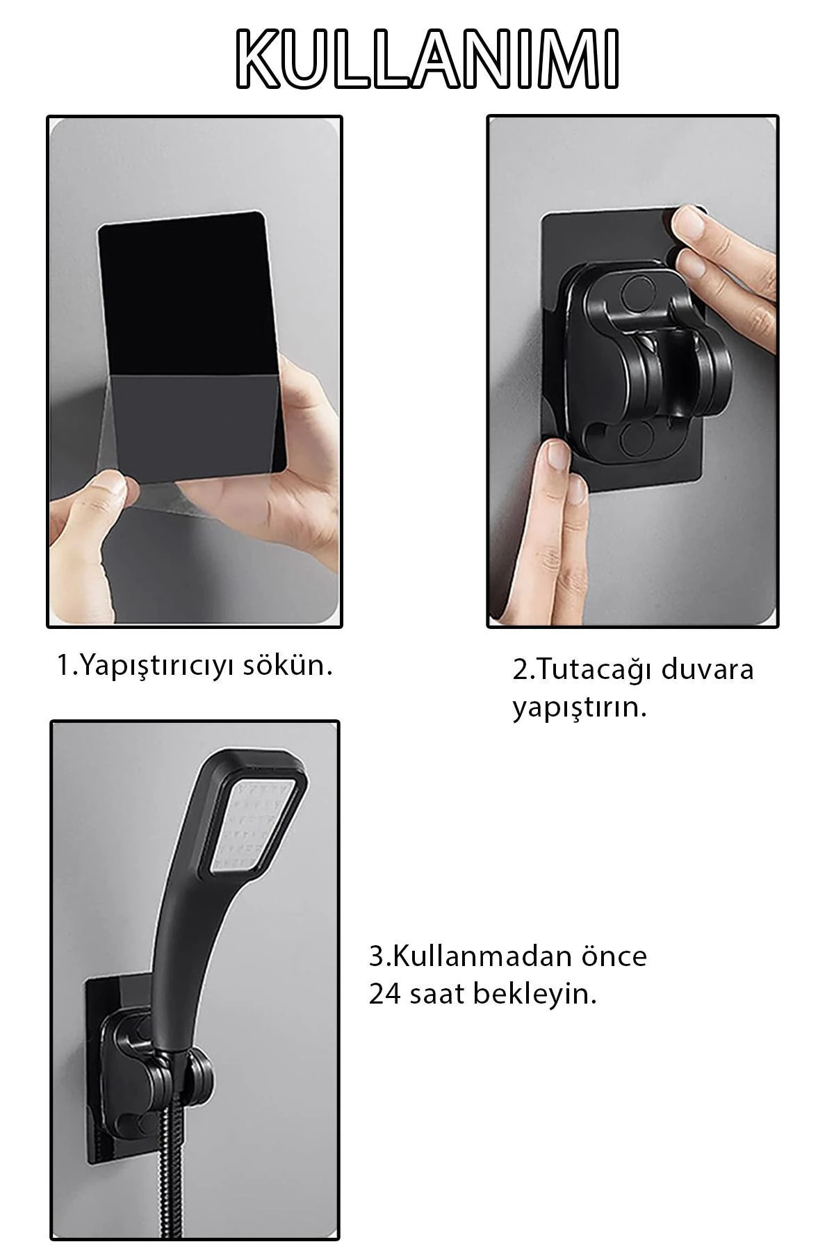 Duş Başlık Tutucu Ayarlanabilir Su Geçirmez Yapışkanlı Mafsal 120 Derece Oynar Başlıklı Banyo Aparat