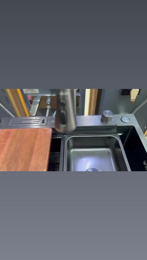 YENİ Teknolojik Yağmurlama,Kesme Tahtası,Bıçaklık,2 Tepsi Ankastre Evye Seti ANTRASİT