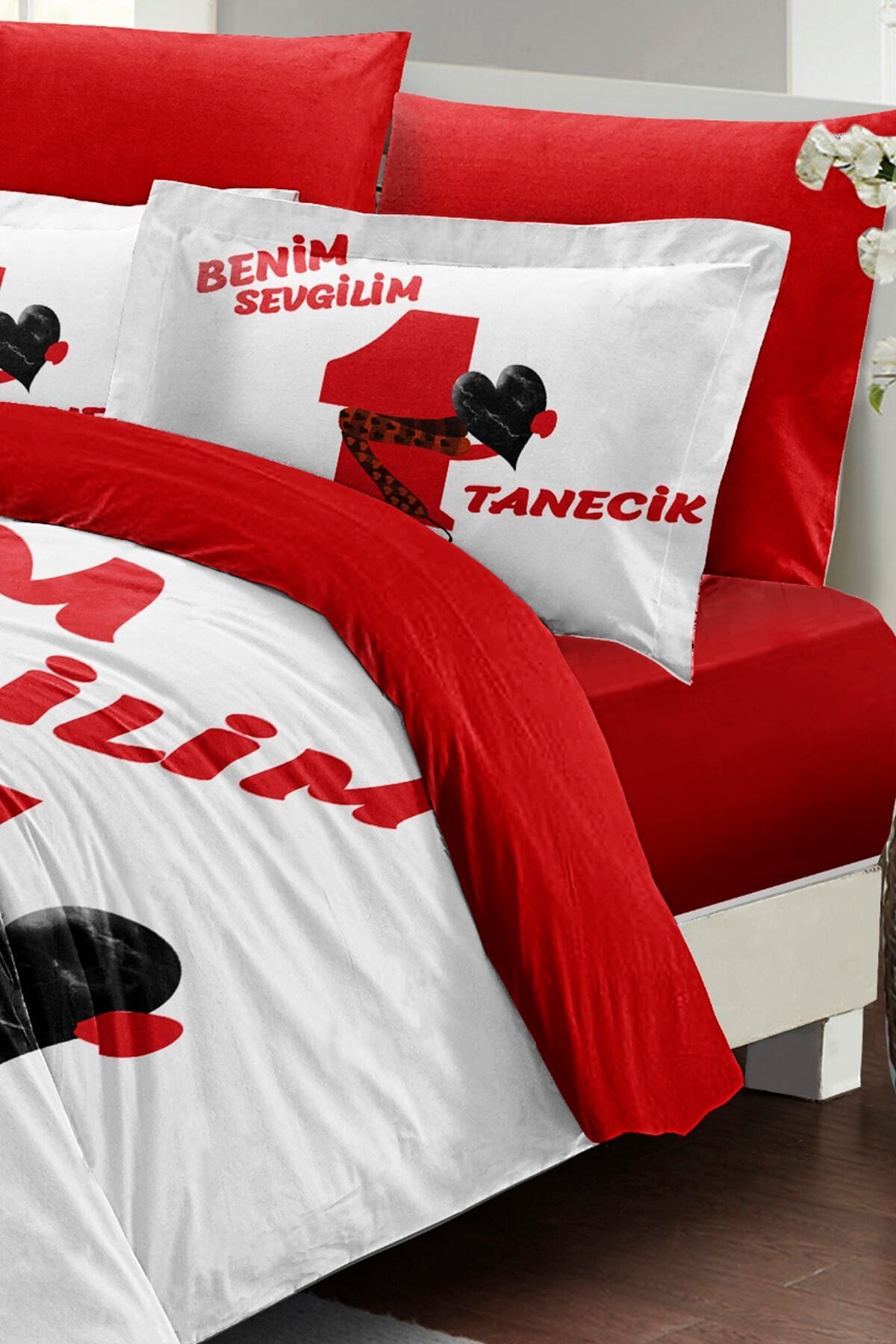Kıng Sıze Sevgililer Günü Çift Kişilik Nevresim Takımı%100 Pamuk Saten Bitanecik Sevgilim 220x240cm