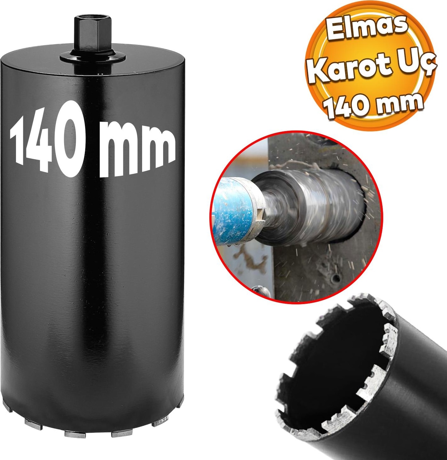 Elmas Karot Ucu 140 mm Shun Beton Zemin Duvar Delme Delik Açma Panç Aparat Uç Deprem Numune Al Test