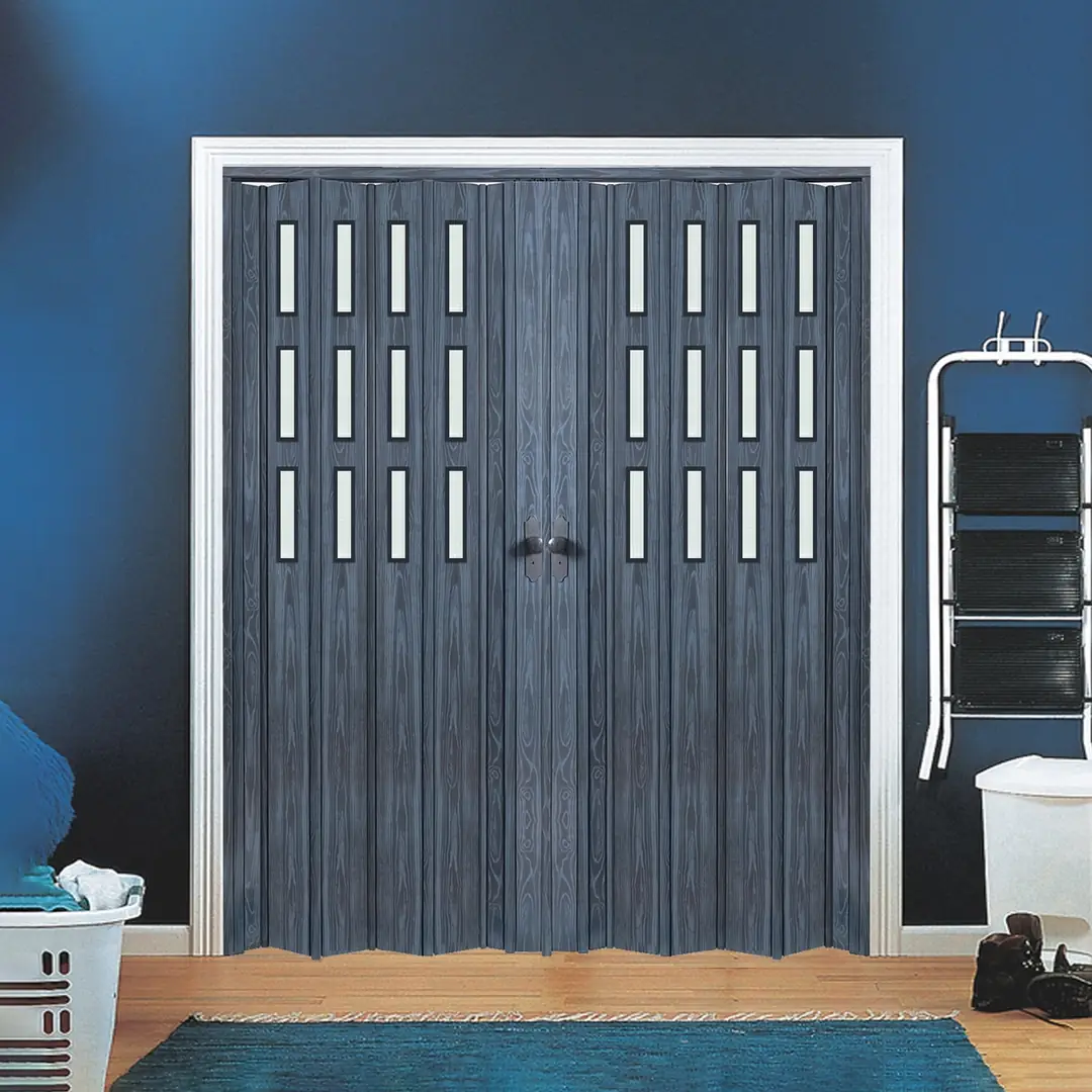 200 x 230 Antrasit Renk Camlı Çift Açılım Pvc Akordiyon Katlanır Kapı ...