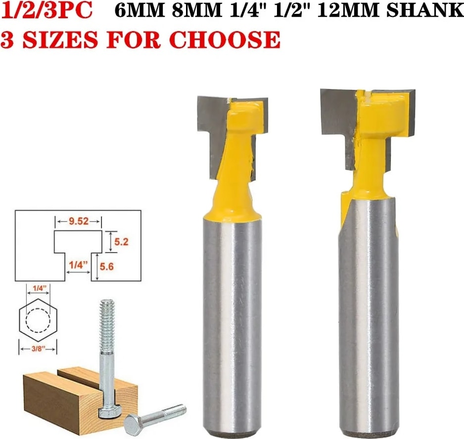 6mm Shank 1/2pc 8mm 6mm 1/4 "shank T-Yuvası Anahtar Deliği Kesici Ahşap Yönlendirici Bit Karbür Kesici Ahşap Altıgen Cıvata T-Track Planya Freze Kesiciler (Yurt Dışından)