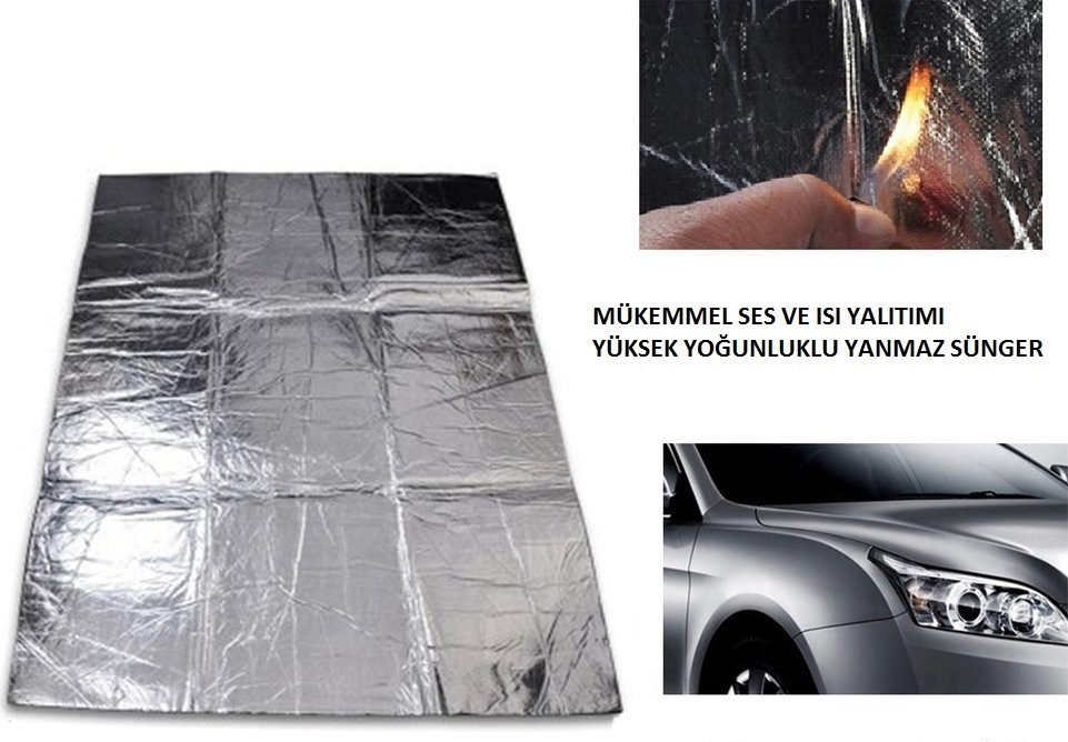 Yeshılls Oto Ses Isı Yalıtım Malzemesi Folyolu Sünger Yapışkanlı 10 mm Kalın 1 m x 3 m