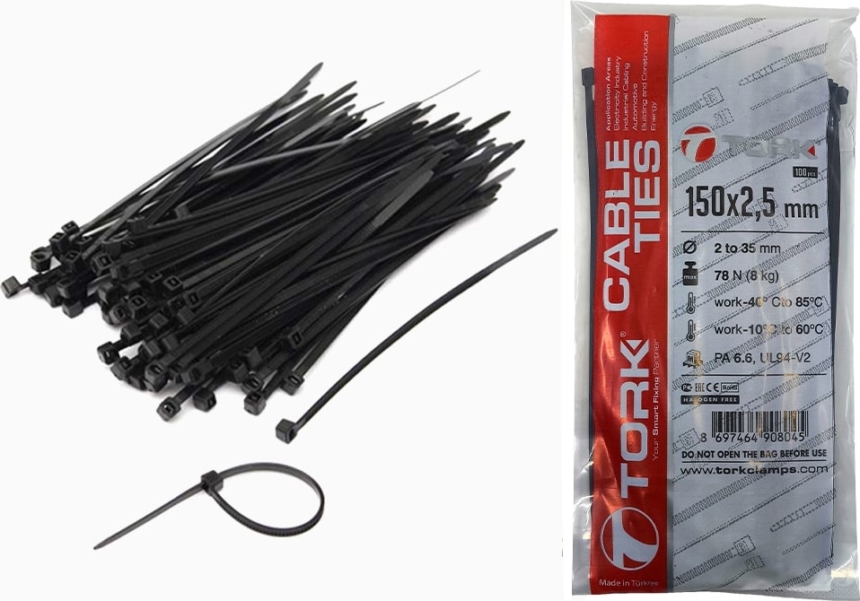Plastik Cırt Kelepçe Kablo Bağı 2,5×150 Siyah 100LÜ Paket