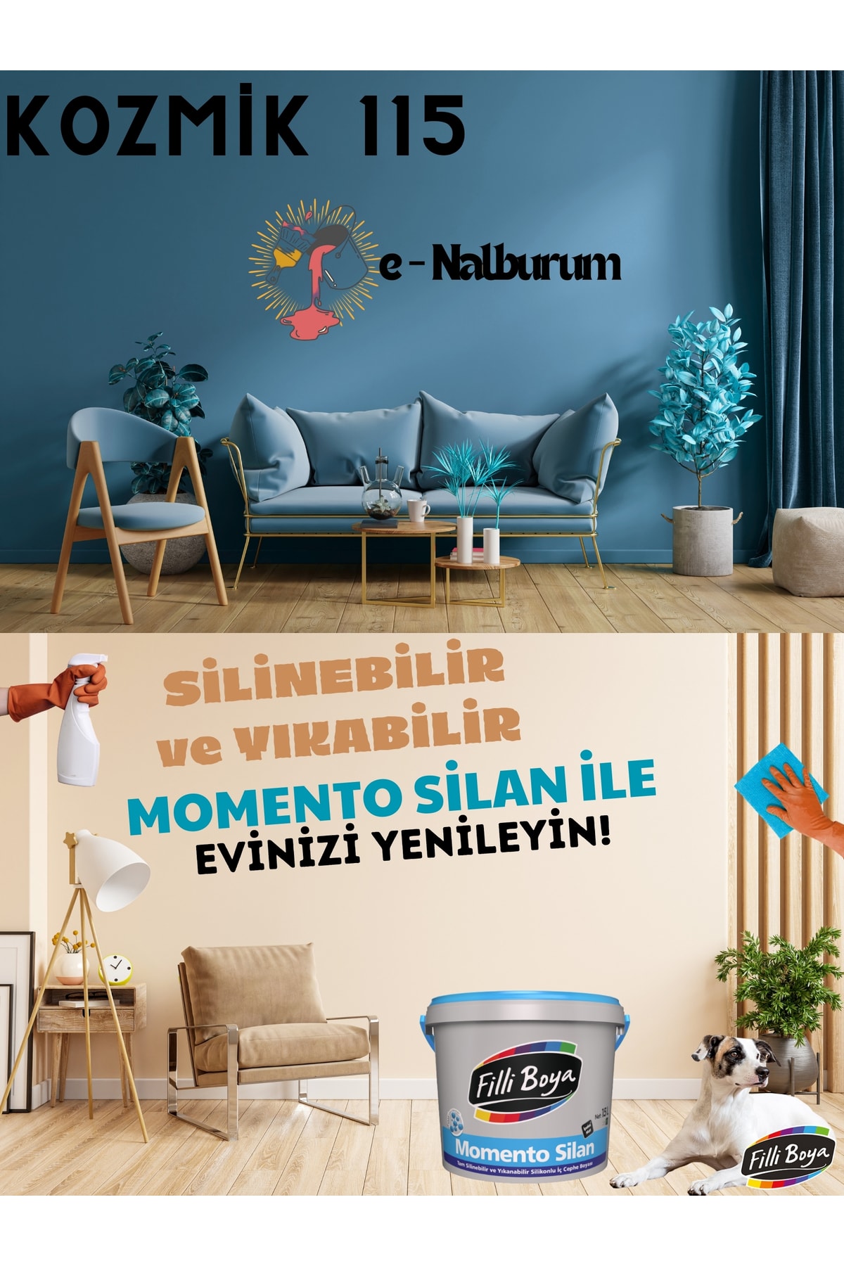 Momento Silan Tam Silinebilir-Yıkanabilir,Silikonlu,Parlak-Yüksek Kapatıcı Boya Kozmik115