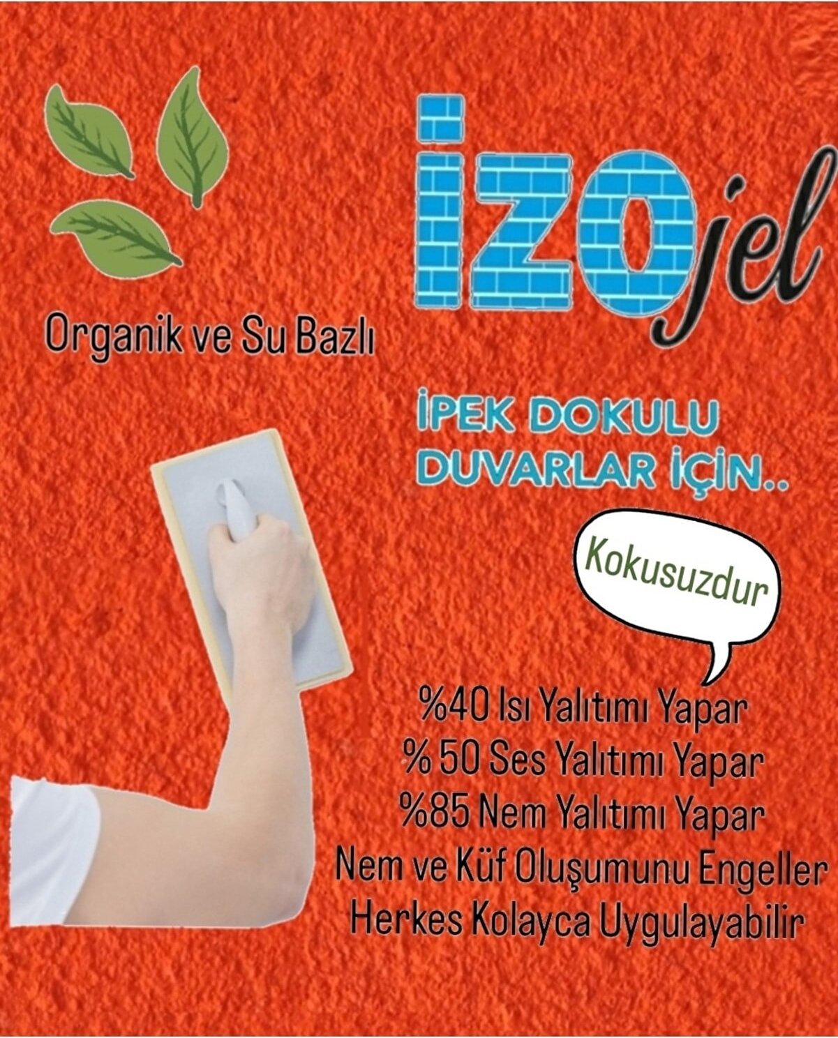 Izojel Organik Ipek Sıva - IZO-004 Turuncu -Dekoratif Yalıtım Sıvası - Ses & Isı & Nem Yalıtımı