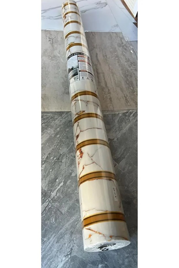 120cmx300cm Tek Parça Yapışkanlı Rulo Gold Beyaz Mermer Desenli Duvar Paneli Kağıdı Fatih QM0135