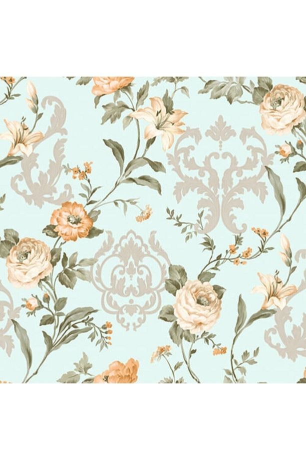 Seven Çiçek Açan Güller Ve Damask Desenli Duvar Kağıdı (16,5m2)