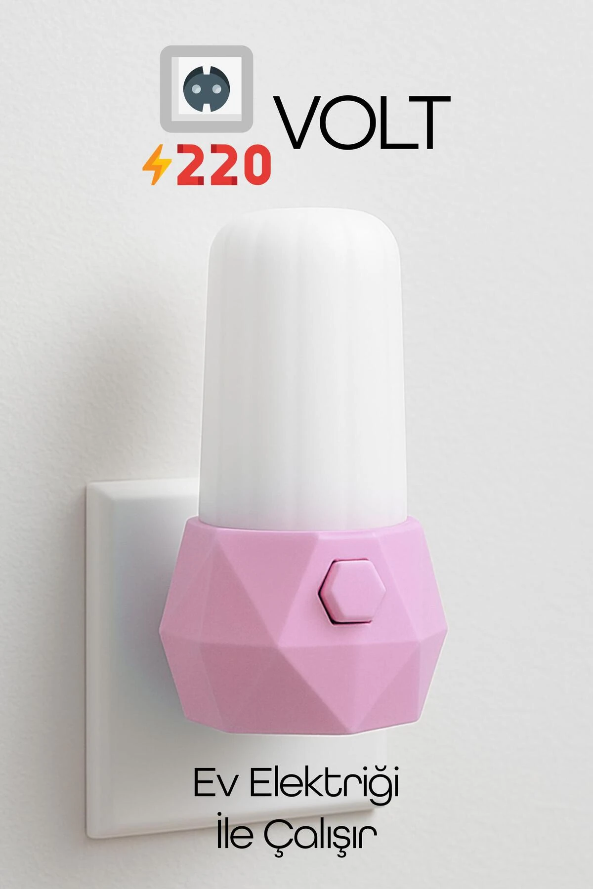 Gece Lambası Prizma Tip 2 MOD Sarı-Beyaz Işık Tuşlu Koridor Hol Işığı Uyuma Işığı Pembe GC07