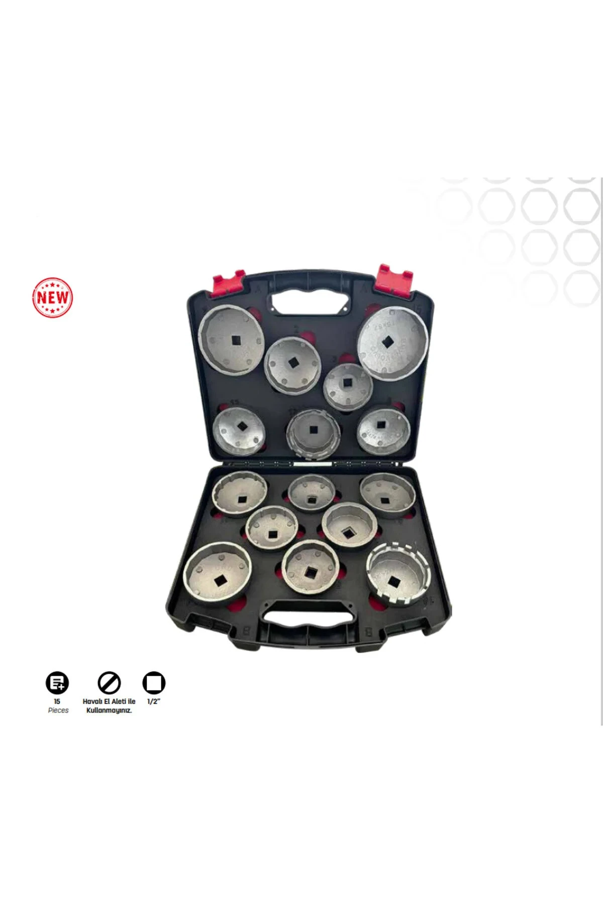 41600 1/2 15 Parça Tas Tipi Yağ Filtre Sökme Seti Takımı
