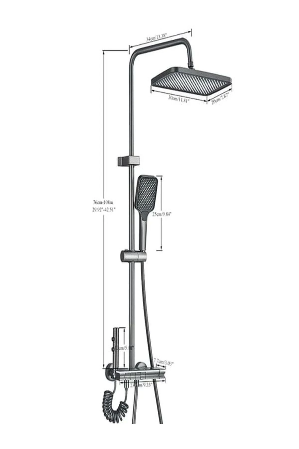 Termostatik Duş Bataryası Seti Antrasit Piyano Dijital Duş Seti Akıllı Pirinç Banyo 110079