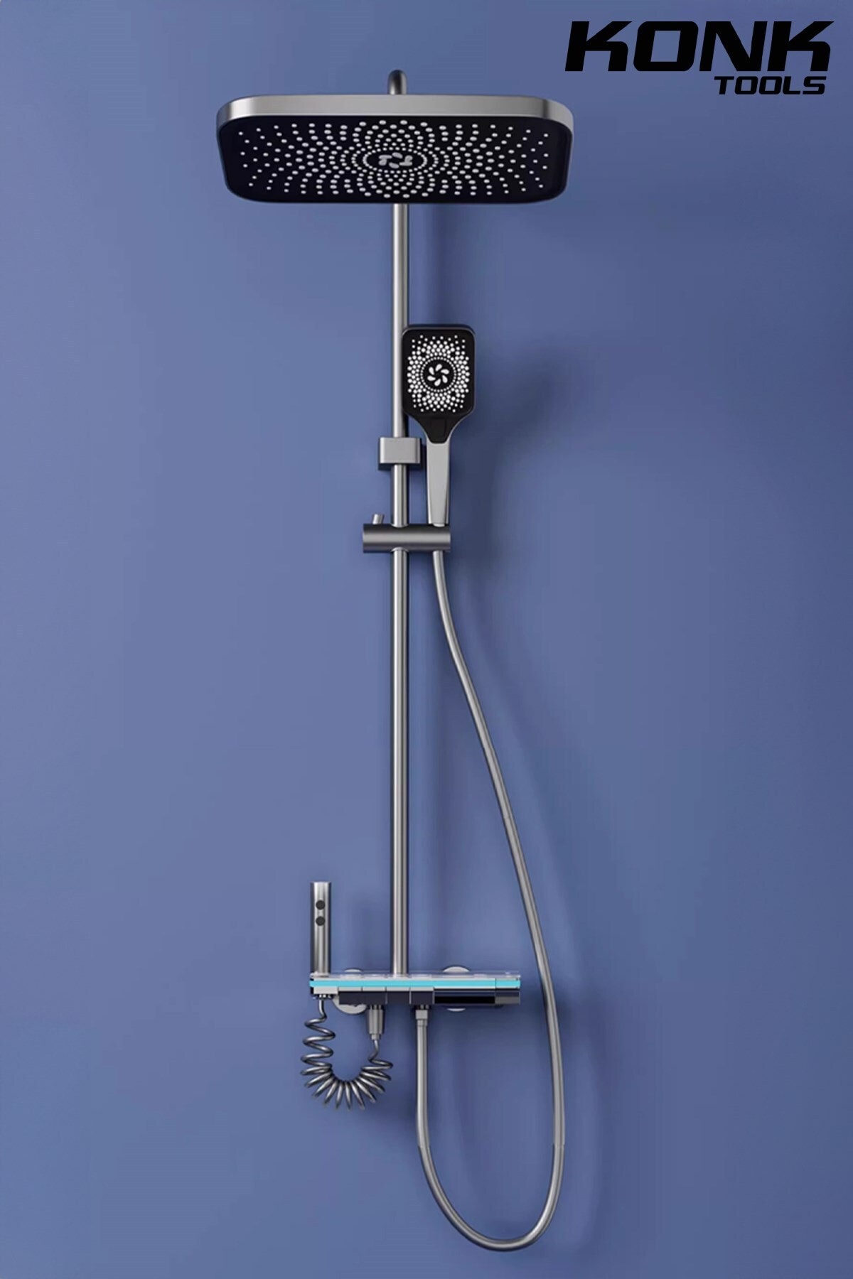 Dijital Piyano 5 Fonksiyonlu Antrasit Banyo Bataryalı Smart  Max Dijital Tepe Duşu Duş Seti