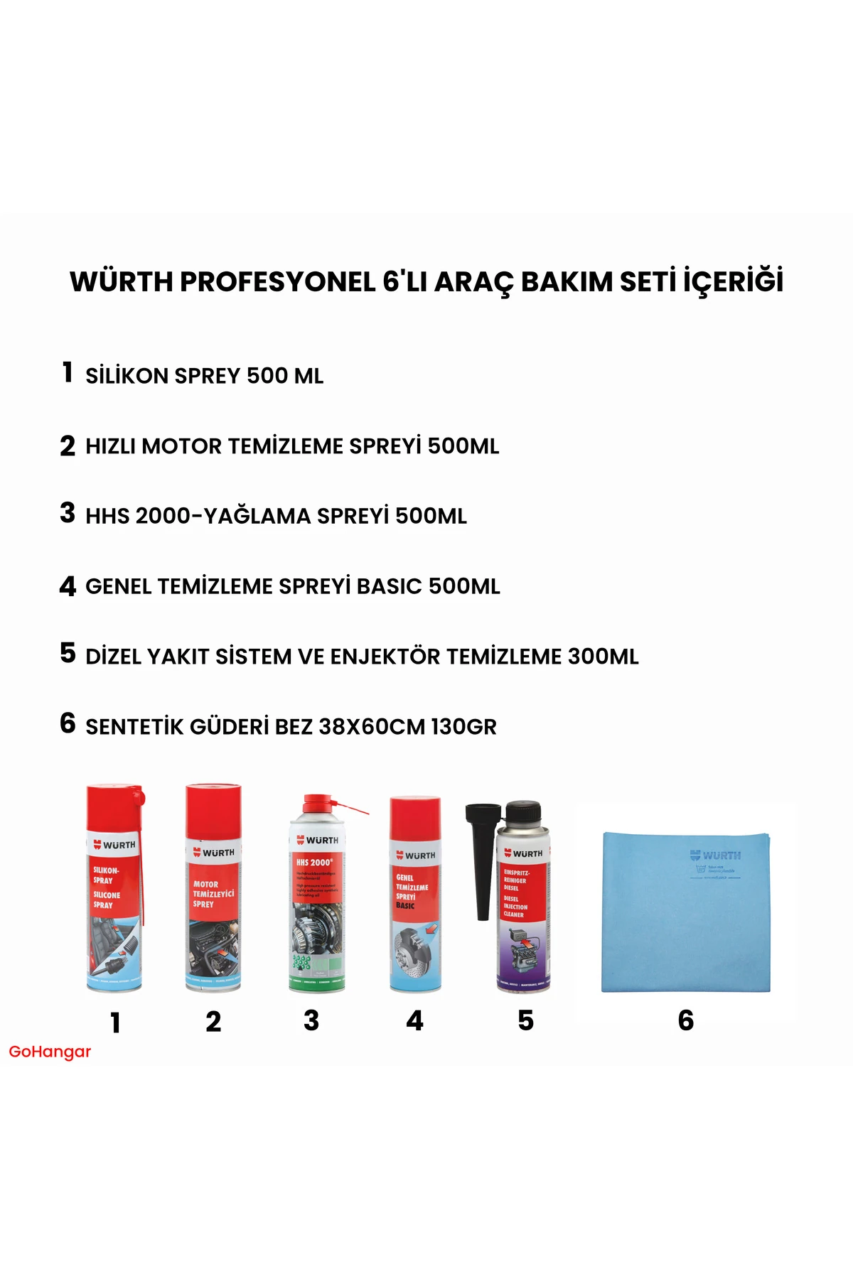 Profesyonel Araç Bakım Seti – 6'lı Paket | Yağlama, Temizlik ve Koruma Sprey Seti